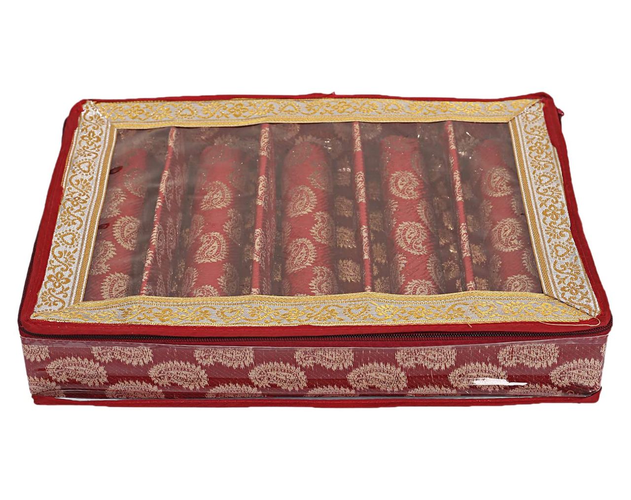 Kuber Industries Multipurpose Teardrop Pattern 5 Rod Bangle Box with Transparent Top (Red)