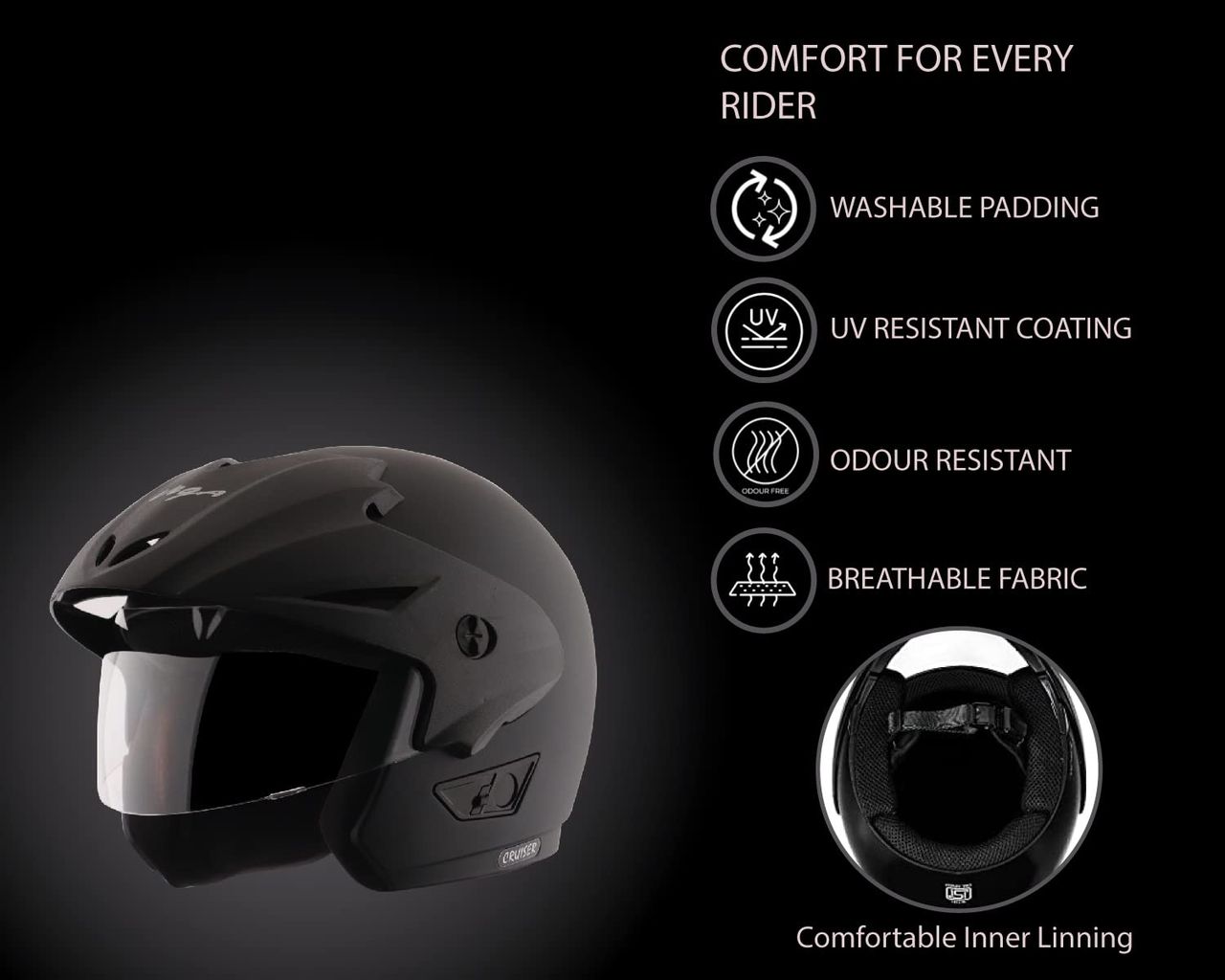 Vega Cruiser W/P Dull Black Helmet-L
