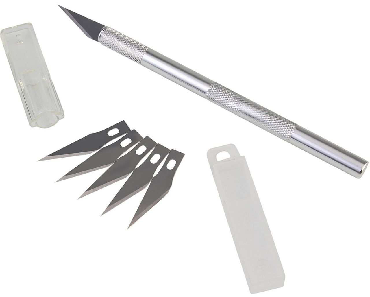 Chrome Detail Pen Knife With 5 Interchangeable Sharp Blades For Carving & Mat Cutting