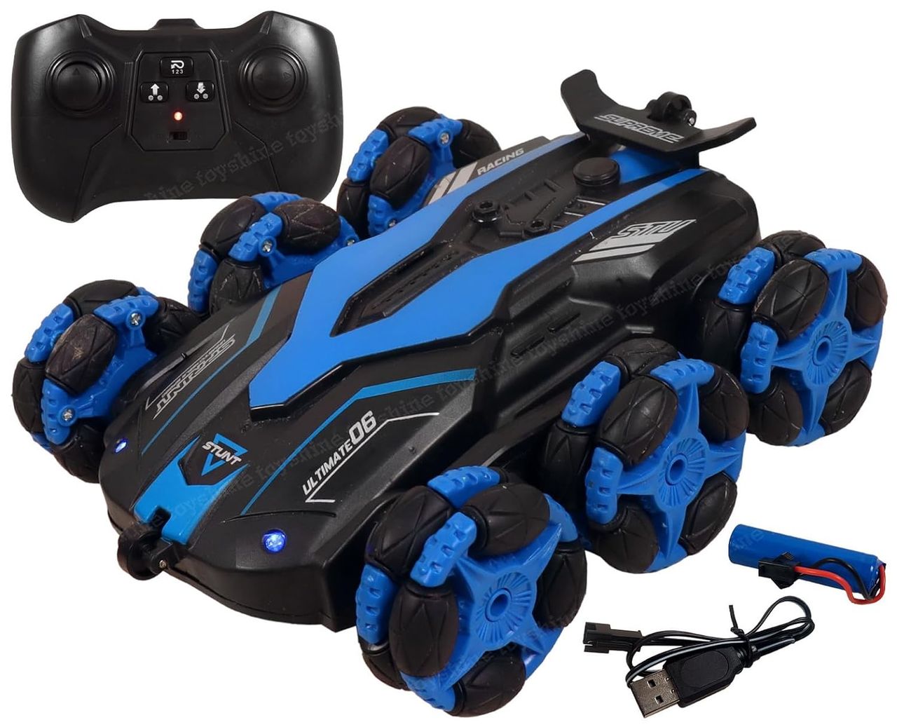 Toyshine 6 Wheels 360� Rotating Remote Control Stunt Car Swing Arm Off Road 2.4Ghz Blue