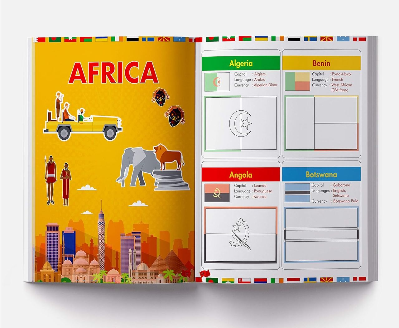 Flags Of The World- Sticker Coloring Activity Book For Children Country Capital Language & Currency