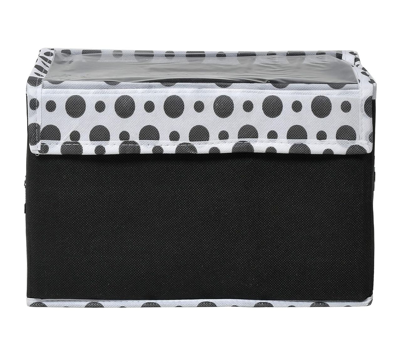 Kuber Industries Small Non-Woven Storage Box with Transparent Lid & Handle | 35x18 x22 cm (Black)