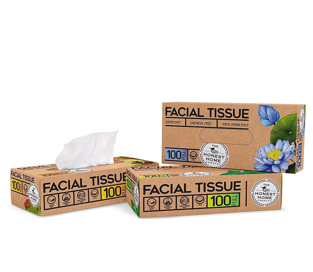 The Honest Home Company Face Tissue 100 Pulls | 2 Ply rating (Pack of 3)