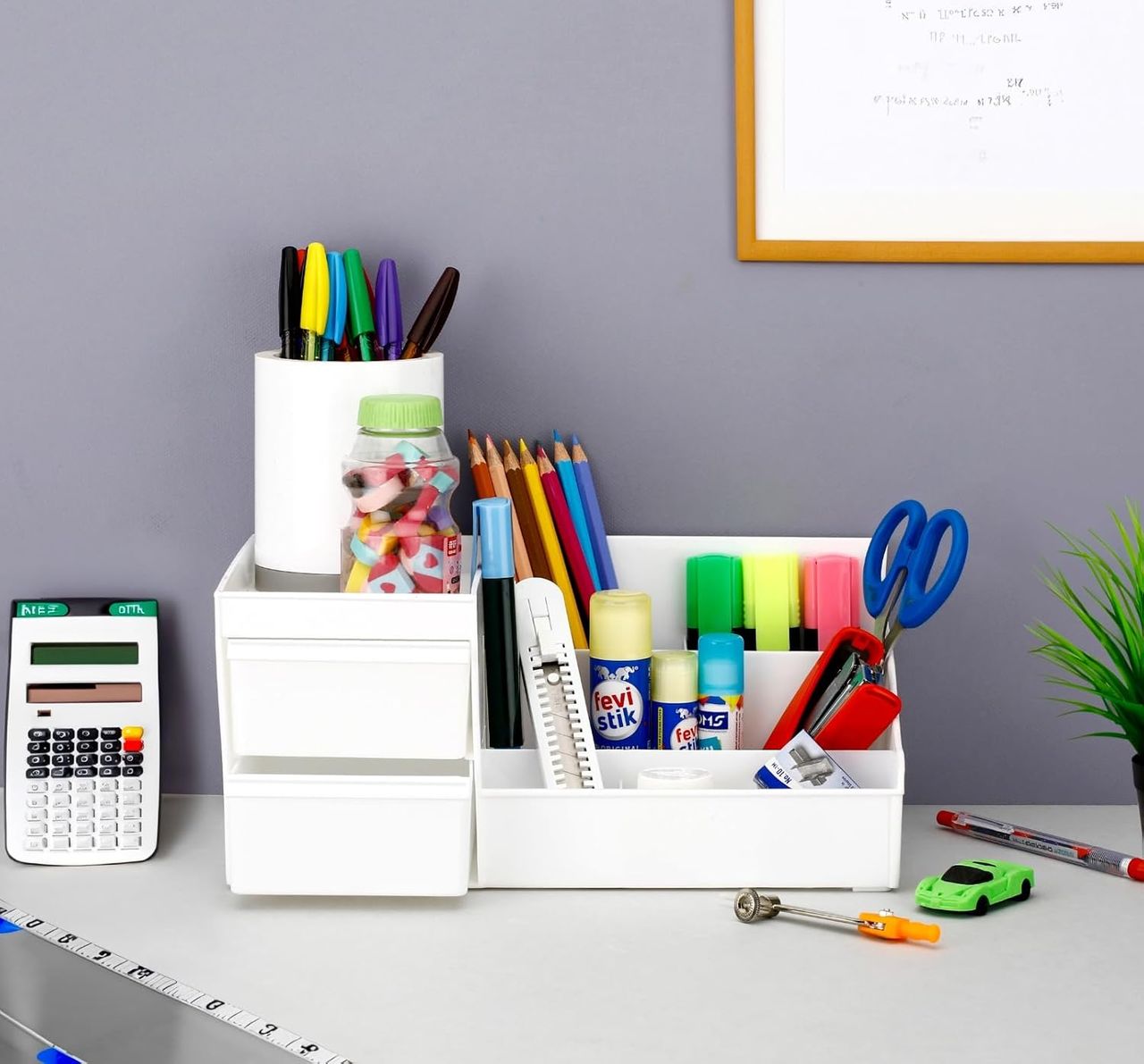 Clazkit Versatile Cosmetic Organizer Box with Drawers and Vanity Brush Holder