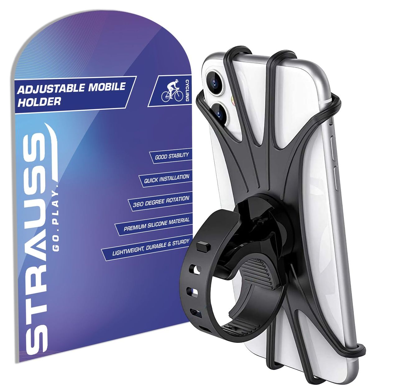 Strauss Silicon Mobile Phone Holder With 360� Rotation | Black