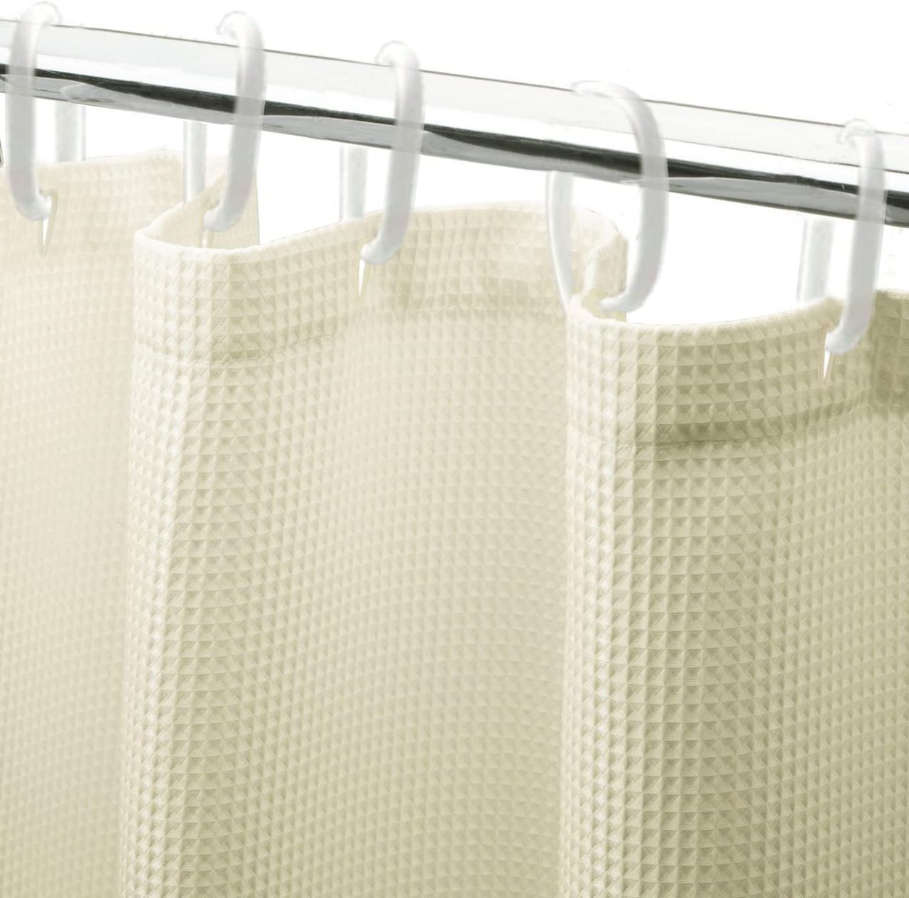 Lushomes Shower Curtain - Cream | Waffle Weave | 12 C-Ring Hooks | Non-PVC | 72 x 78 inch