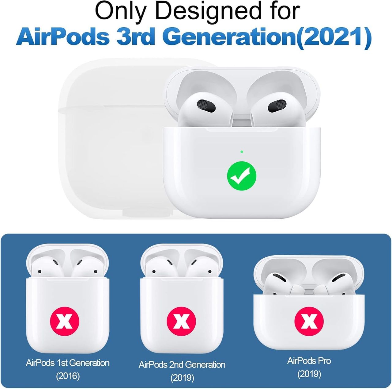 Sounce AirPods 3 Case Cover with Keychain |Shockproof Silicone Skin for 3rd Gen | 2021 | White