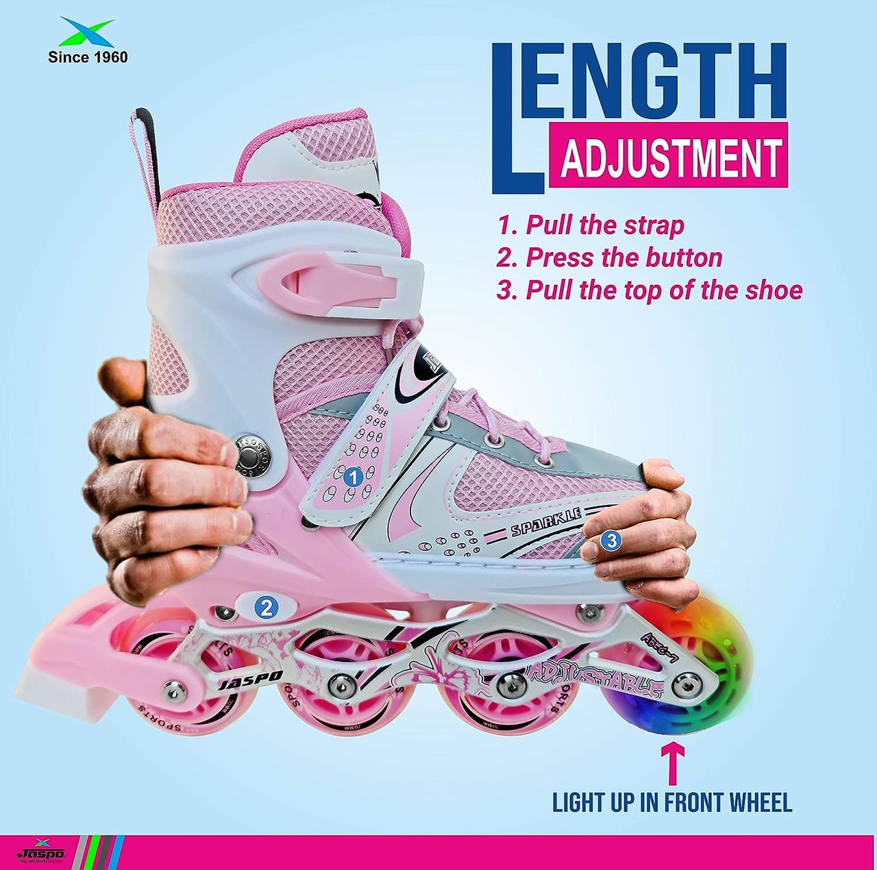 Jaspo Sparkle Adjustable Inline Skates With Front Light Up Wheels