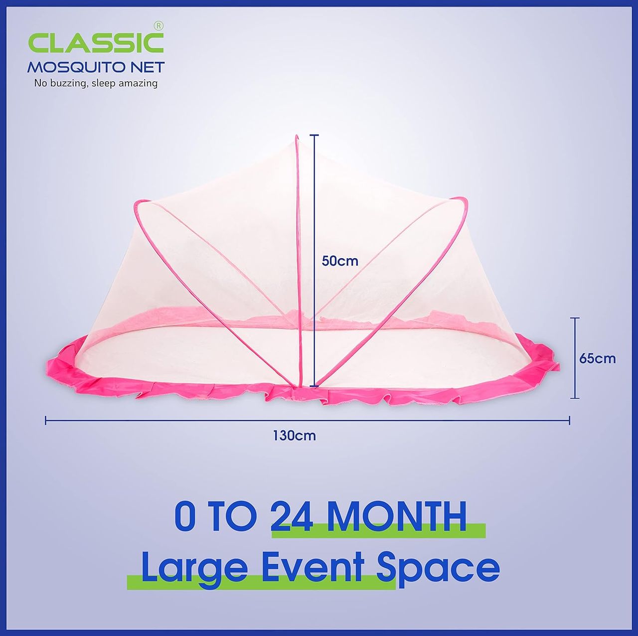 Classic Mosquito Net Mosquito Net For Baby | Pink - 135 x 65 x 65 cm