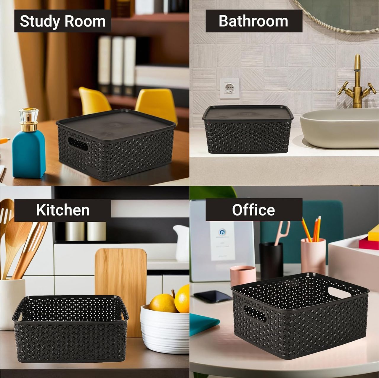 Kuber Industries 3 Pcs Stackable Storage Box Set | Multi-Purpose Organizer for Baby - Black
