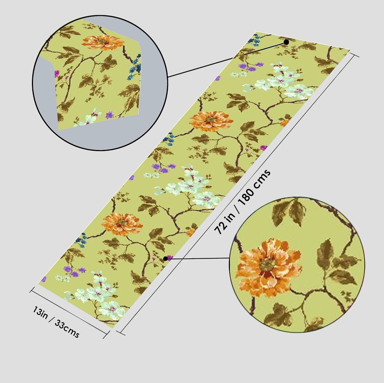 Lushomes Table Runner - Printed Flower | Cotton | 13 x 72 inch | Rectangular