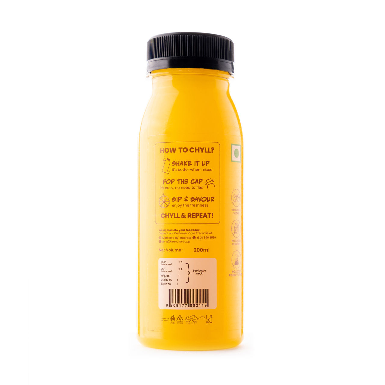 Chyll 100% Fresh Valencia Orange Juice - Cold Pressed(200ml), Chyll 100% Fresh Mango Juice - Cold Pressed(200ml) & Chyll 100% Fresh Sugarcane Juice - Cold Pressed(200ml) Combo