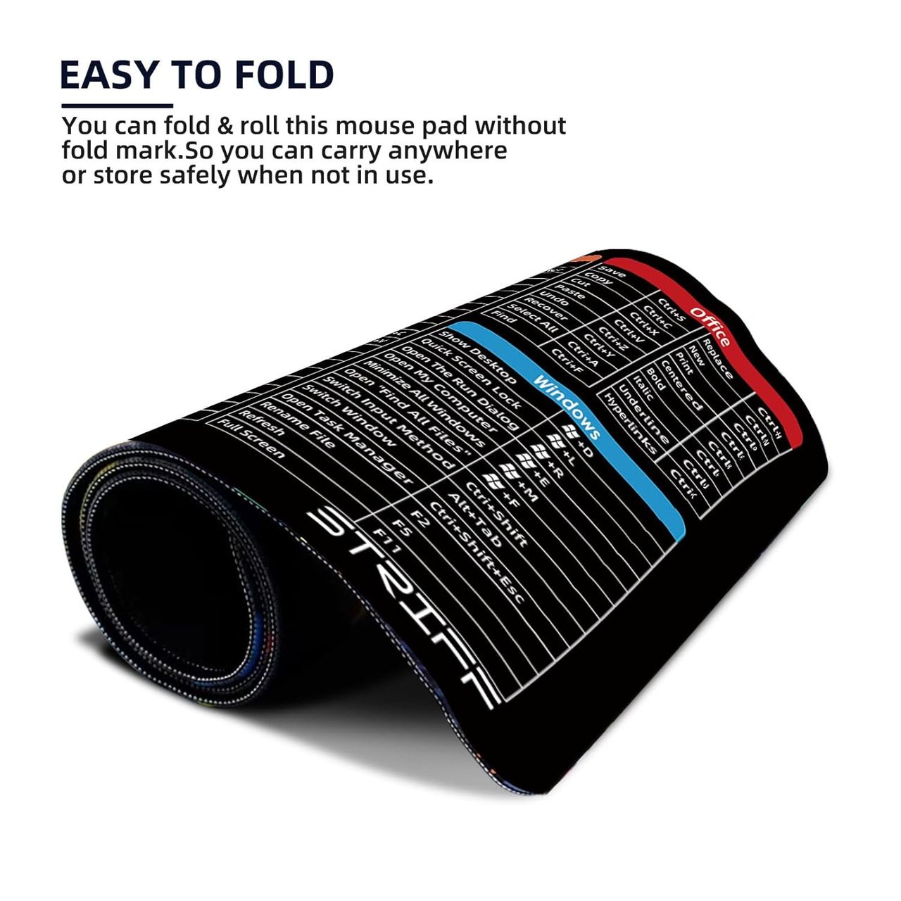 Striff Windows & Office Keyboard Shortcuts Desk Mat, Extended Size , Gaming Mouse Pad
