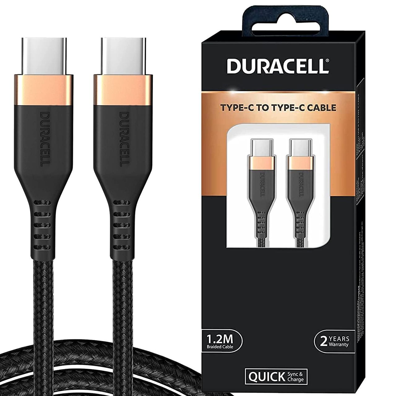 Duracell Type C to Type C Cable | 60W Fast Charging Cable | 1.2m