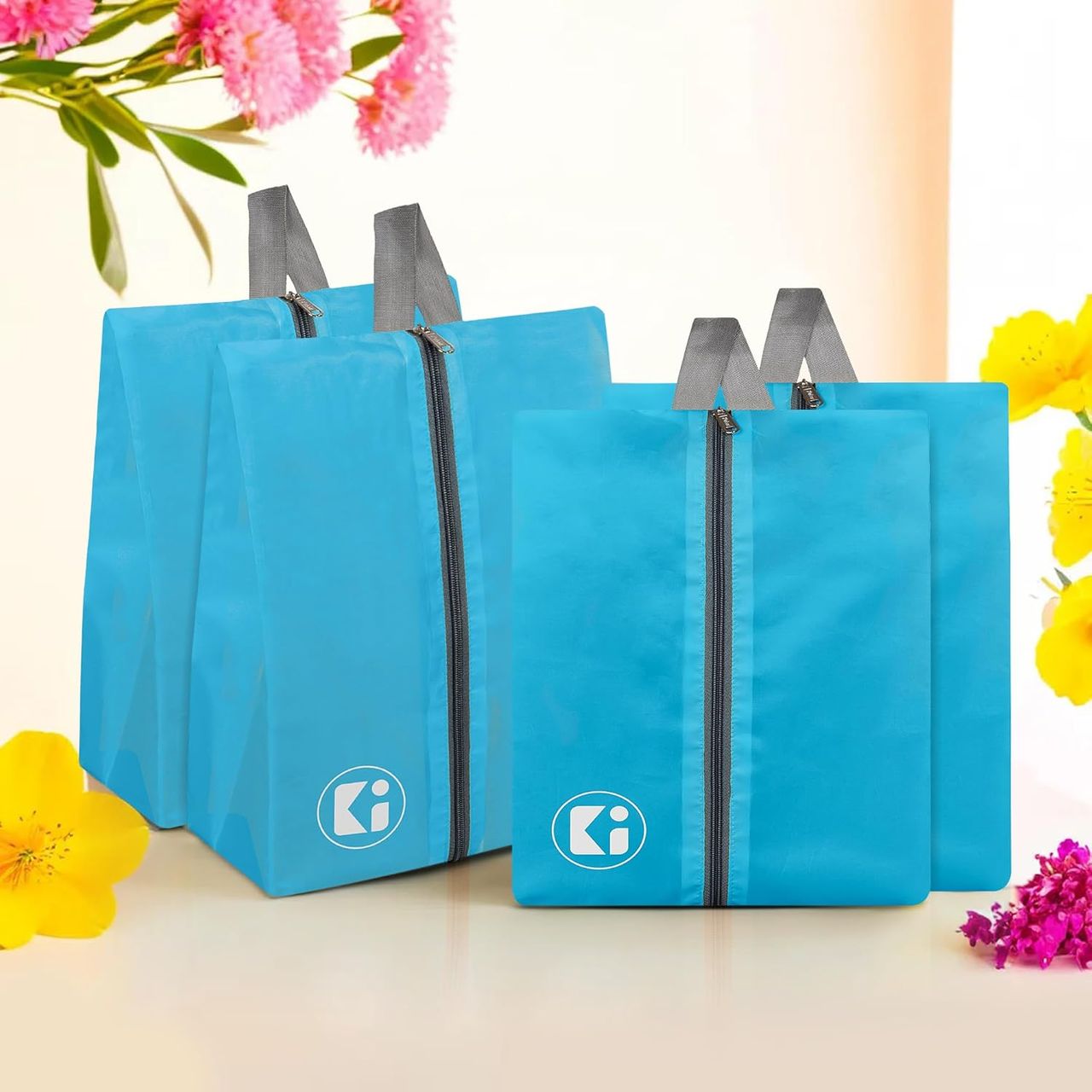 Kuber Industries Parachute Travel Shoe Carrying Organizer|Pack of 4|Sky Blue