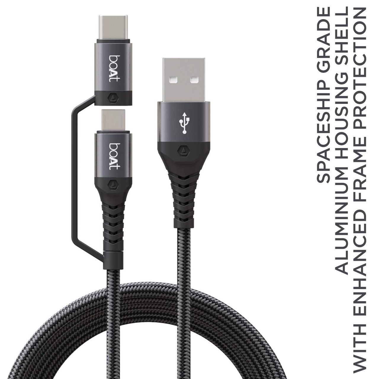 boAt 2 in 1 Type-C & Micro USB Stress Resistant, Sturdy Cable - Deuce USB 330 (Mercurial Black)