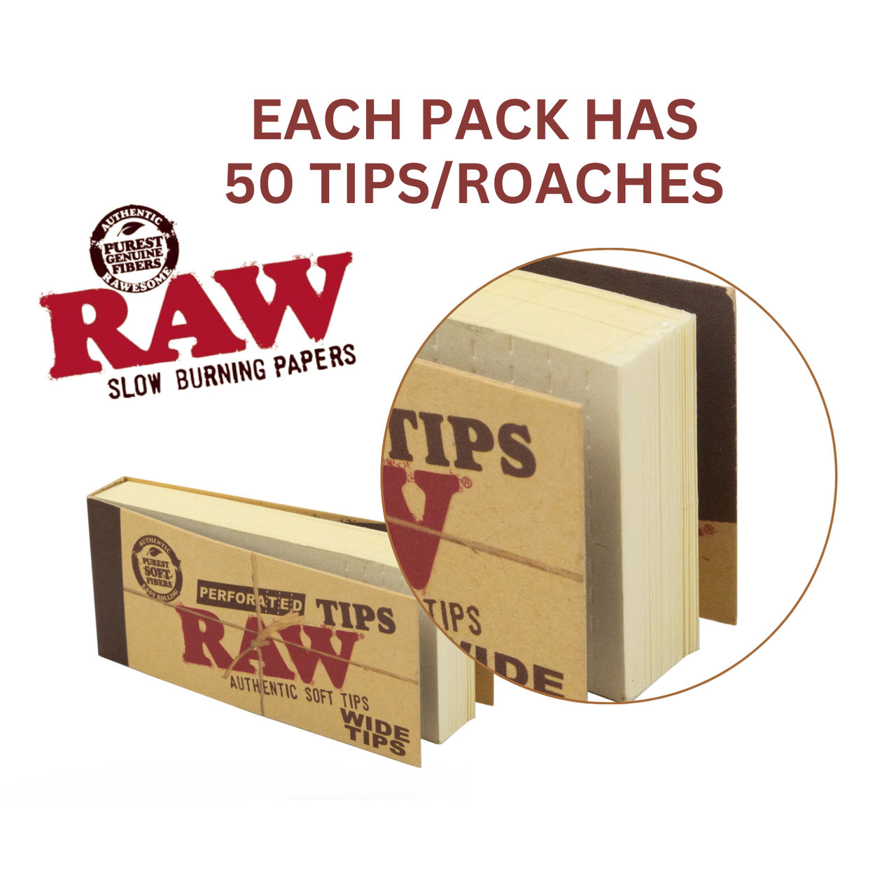 Raw Perforated Wide Tips/Roach Pad - 50 Leaves/Pack