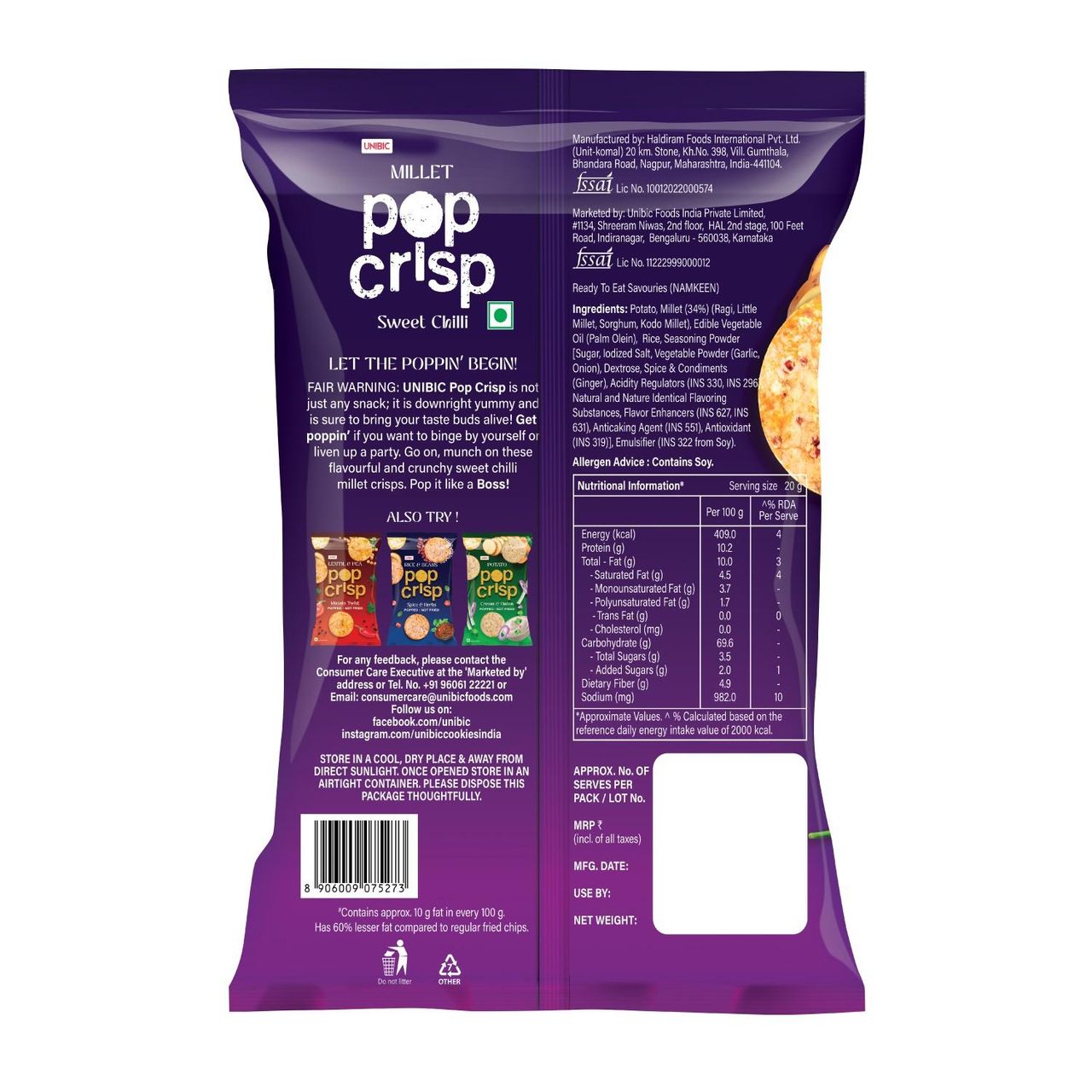 UNIBIC Millet Pop Crisp - Sweet Chilli