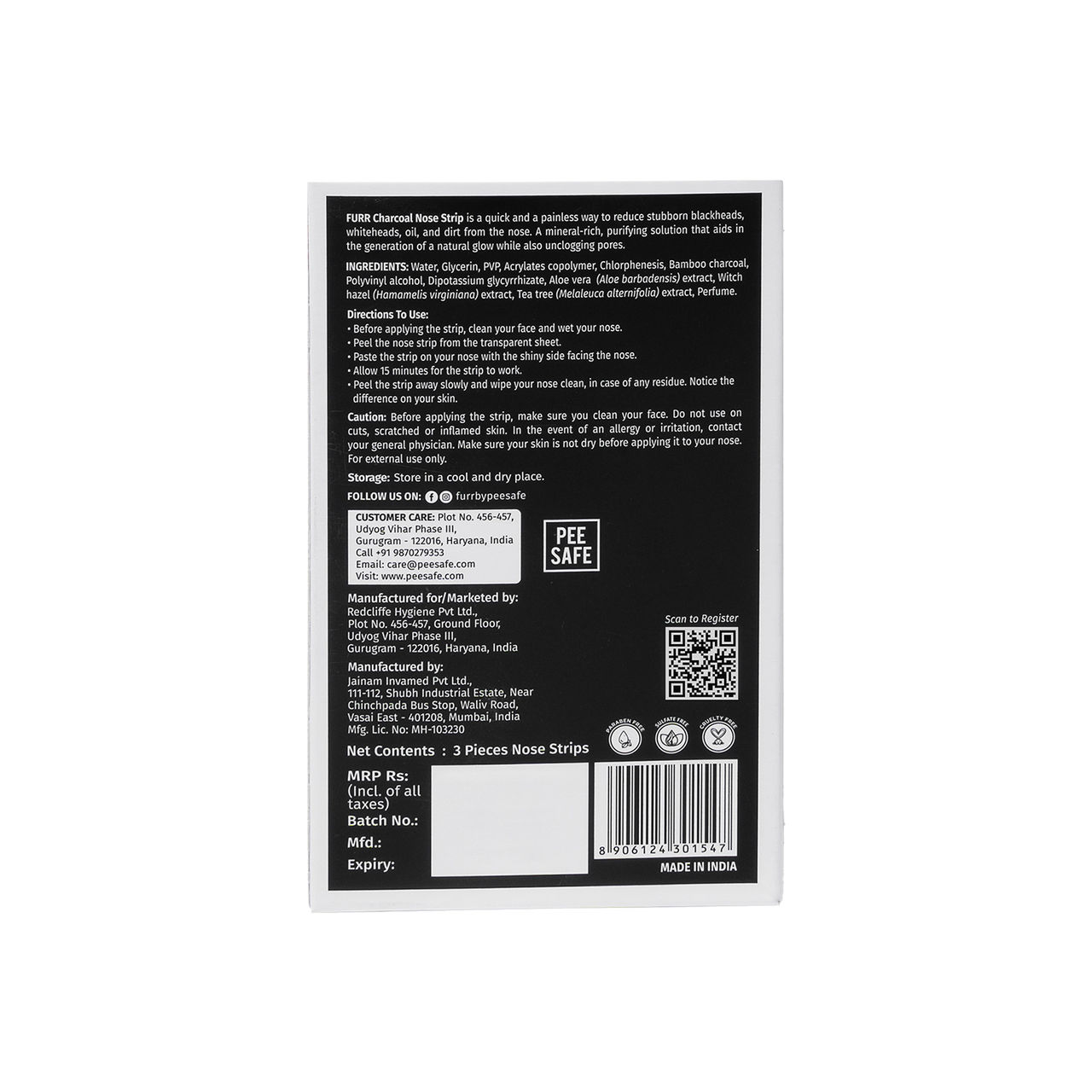 FURR By Pee Safe Charcoal Nose Strips | Instant Blackhead Removal & Deep Pore Cleansing