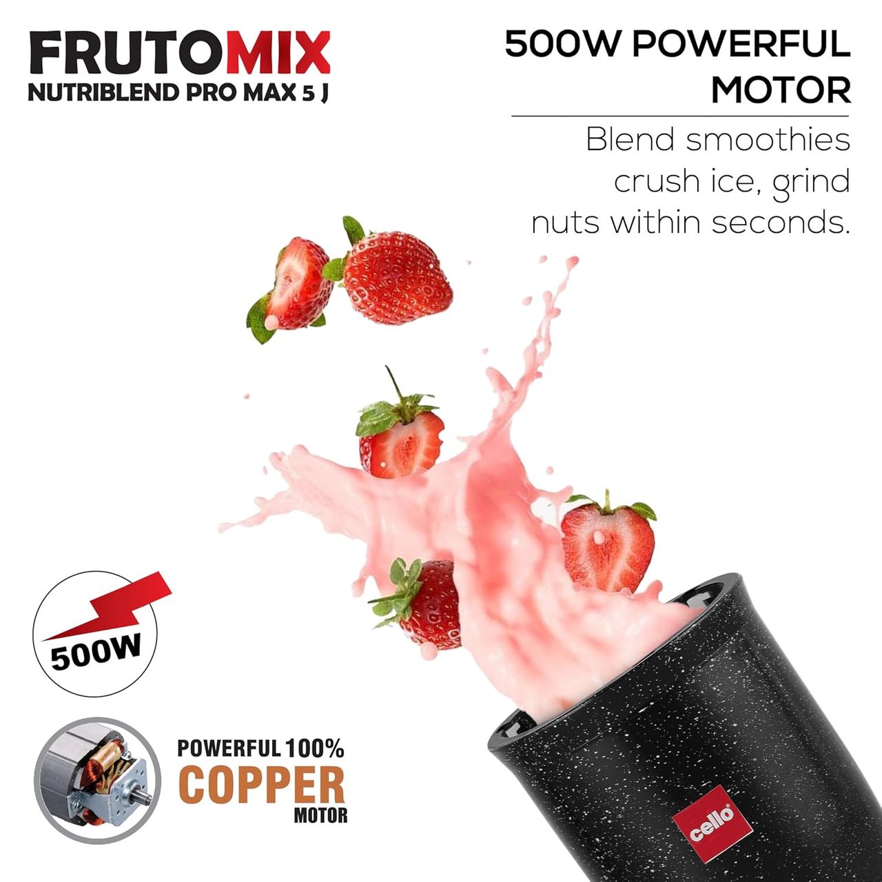Cello Frutomix Nutriblend Pro Max Set Of 6, Black, 3 Multipurpose Jar & 2 Sipper Bottle, 500W