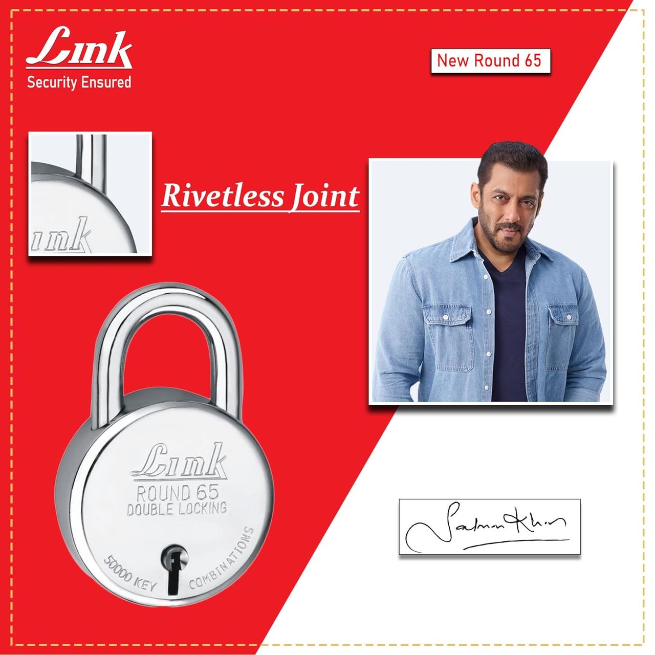 Link Locks Steel Round Lock 65mm With 3 Keys