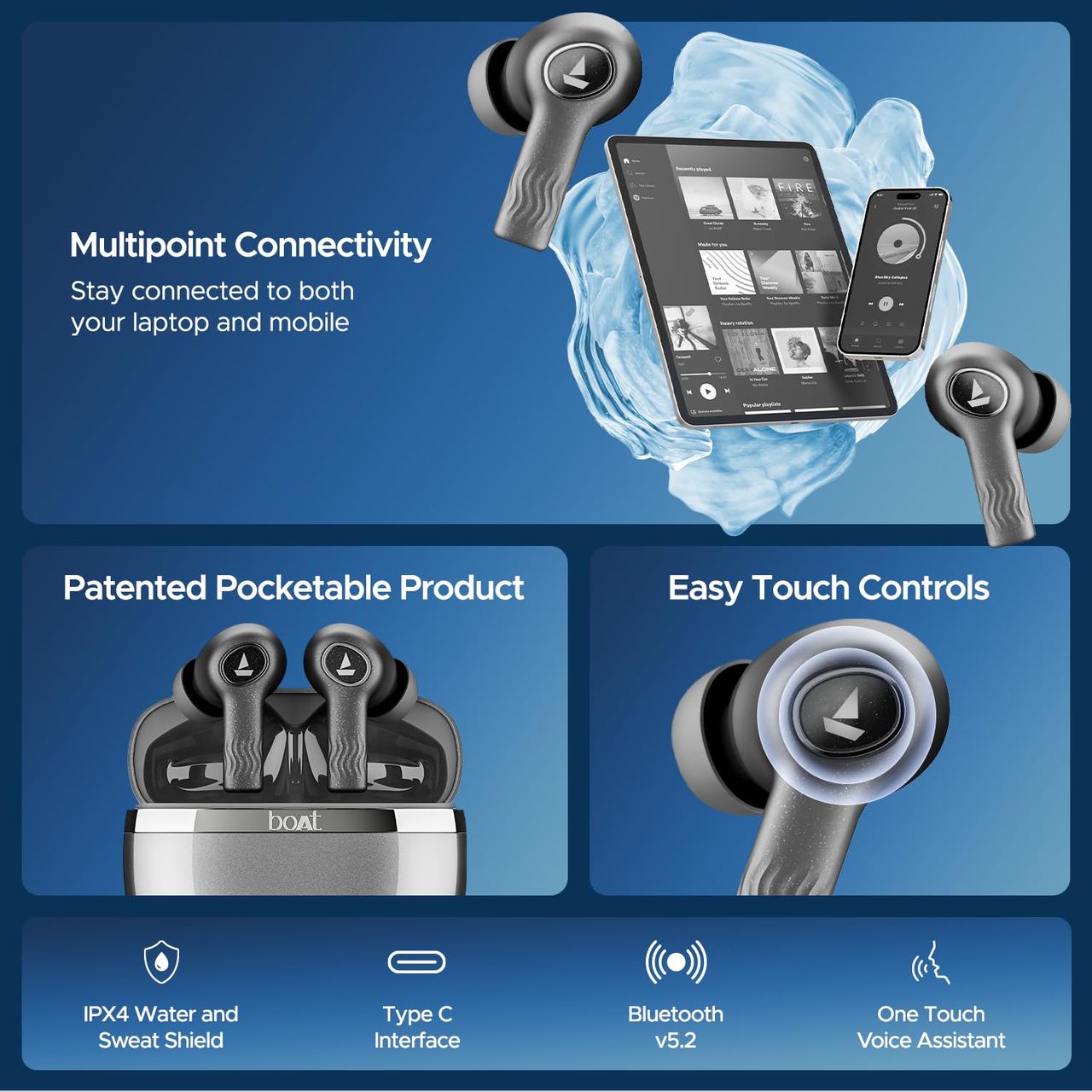 boAt Nirvana Ion ANC TWS Earbuds w/ 120H Playtime, ANC upto 32dB & In-Ear Detection (Crystal Black)