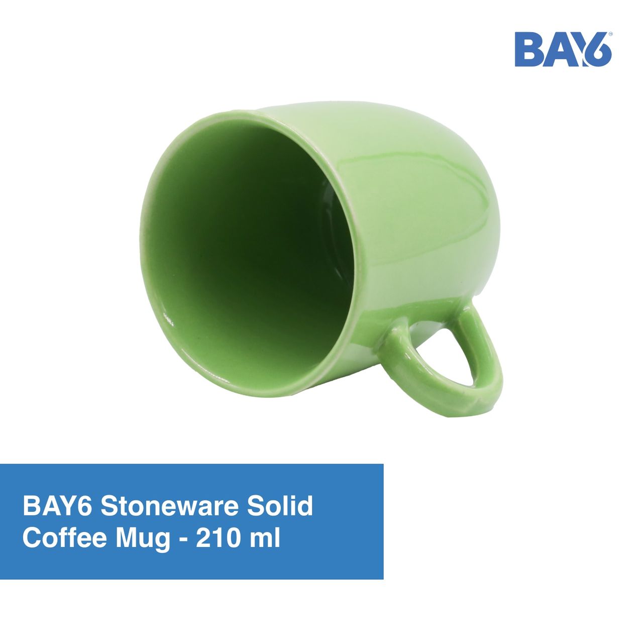 BAY6 Stoneware Solid Coffee Mugs - Green (210 ML)