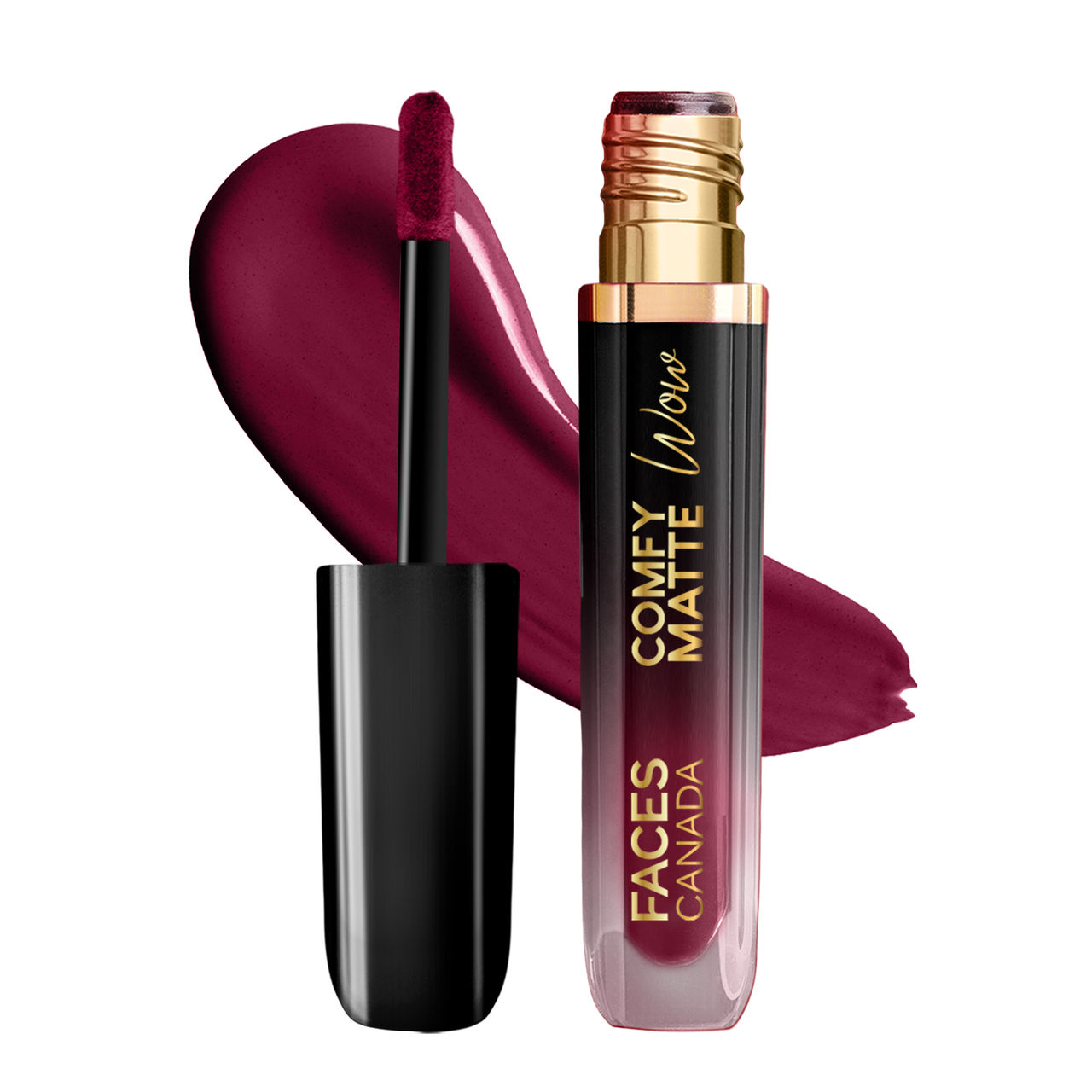 Faces Canada Comfy Matte Wow Liquid Lipstick - Plum Passion 04, One Swipe Application