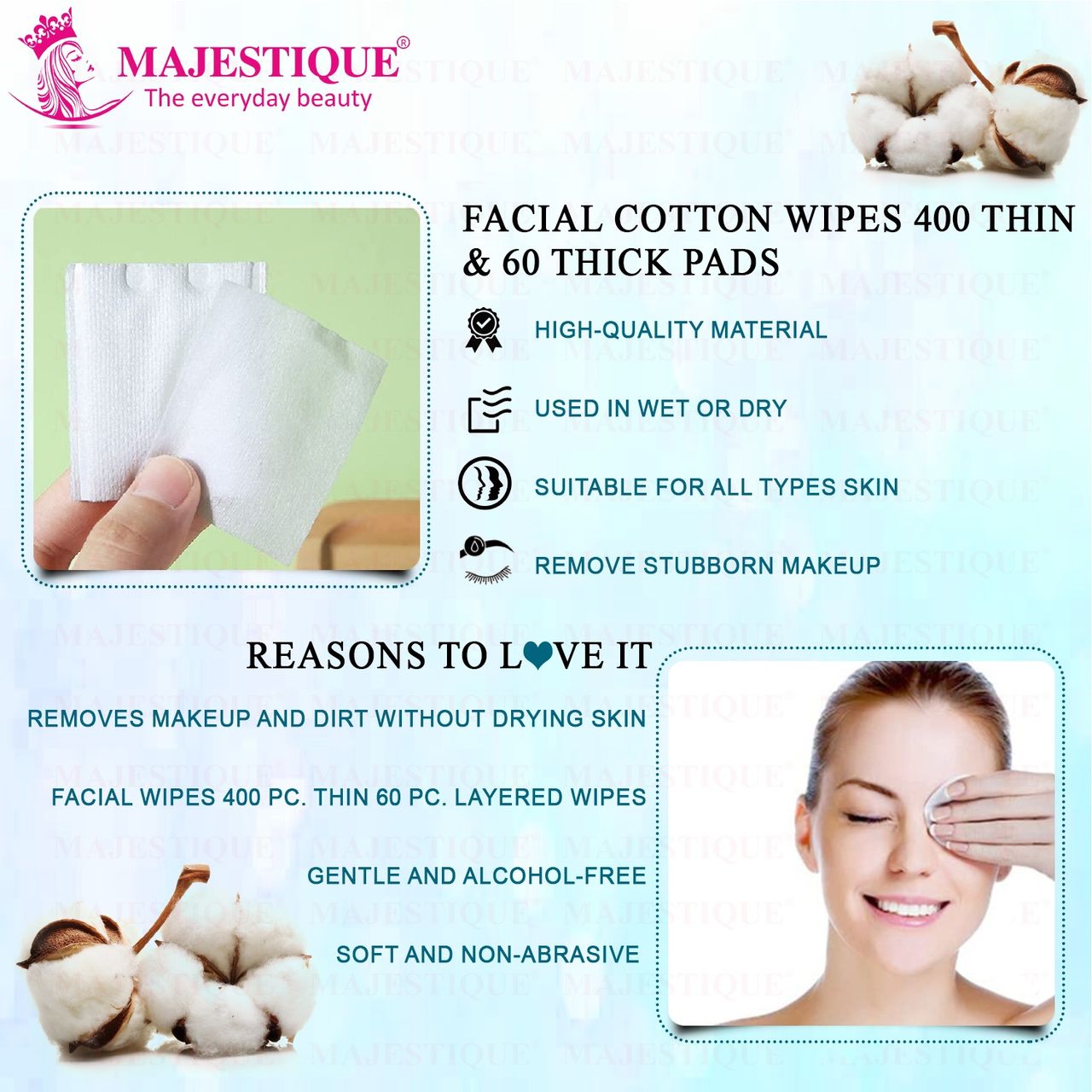 Majestique 460-Count Facial Cotton Pads - Soft and Makeup Remover Wipes