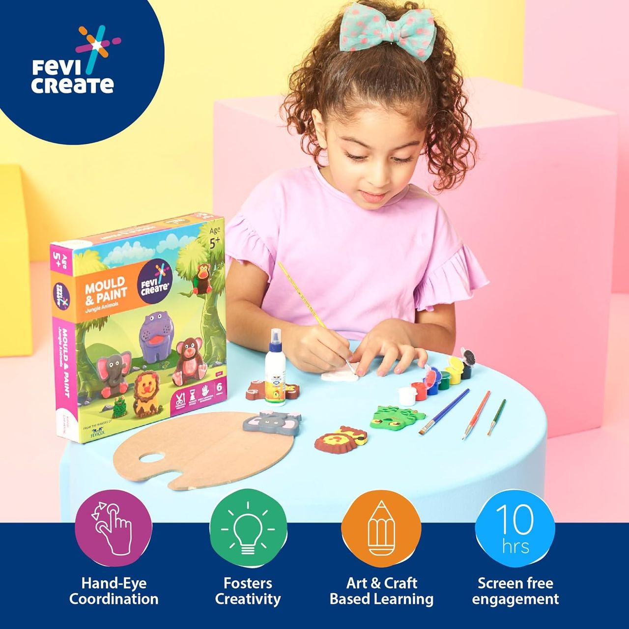 Fevicreate DIY Mould and Paint Jungle Friends Craft kit | Kids DIY Craft 5 Years
