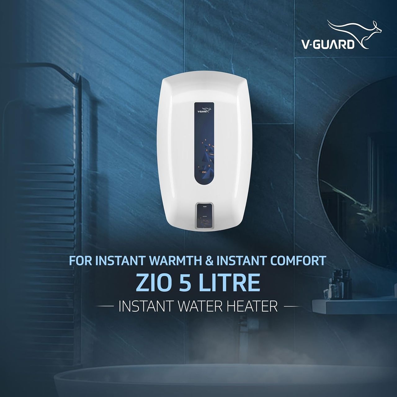 V-Guard Zio Instant Geyser 5 Ltr Wall Mount Water Heater|White-Blue