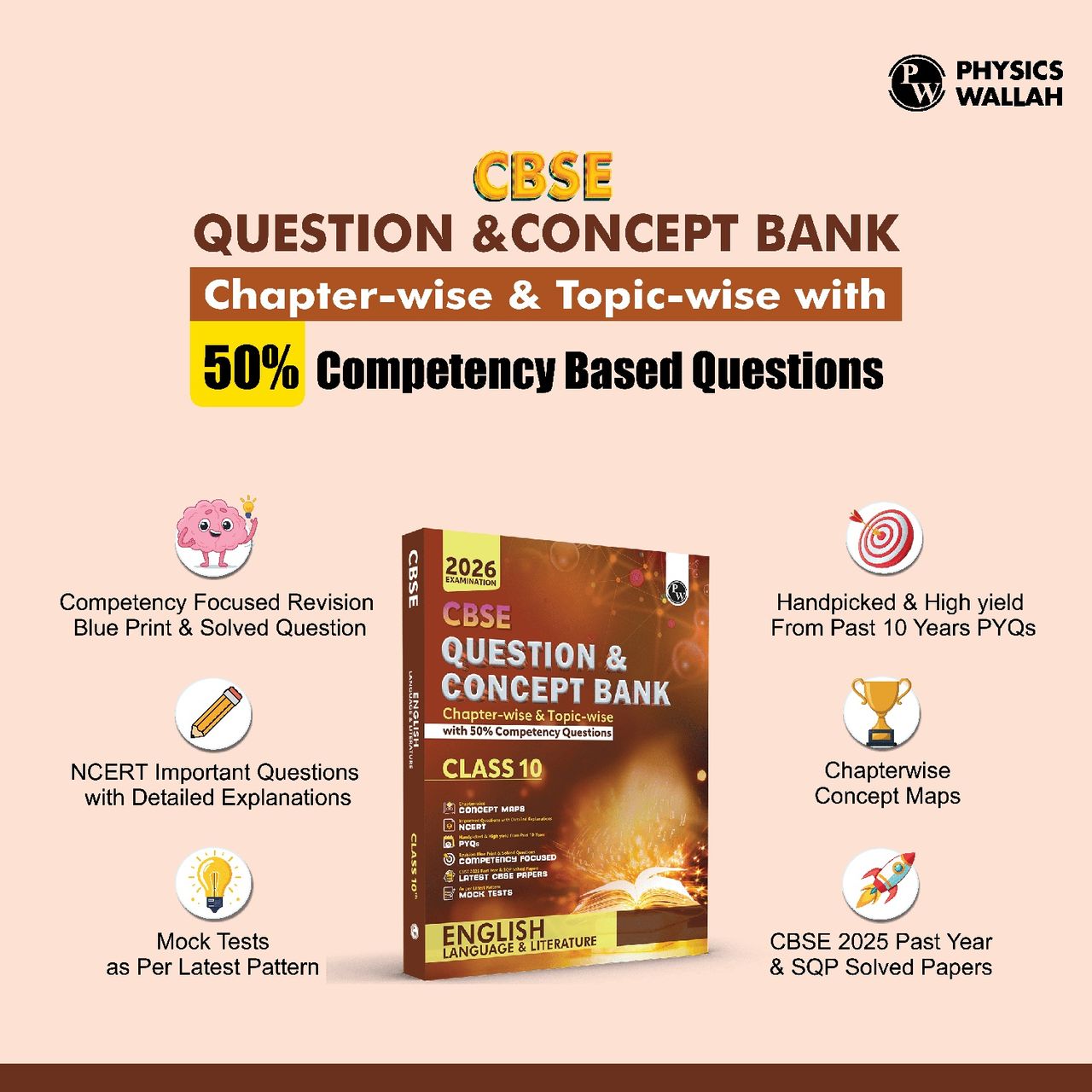 Physics Wallah CBSE Class 10 QCB English | Chapterwise 2026 Solved Questions | 50% CBQs