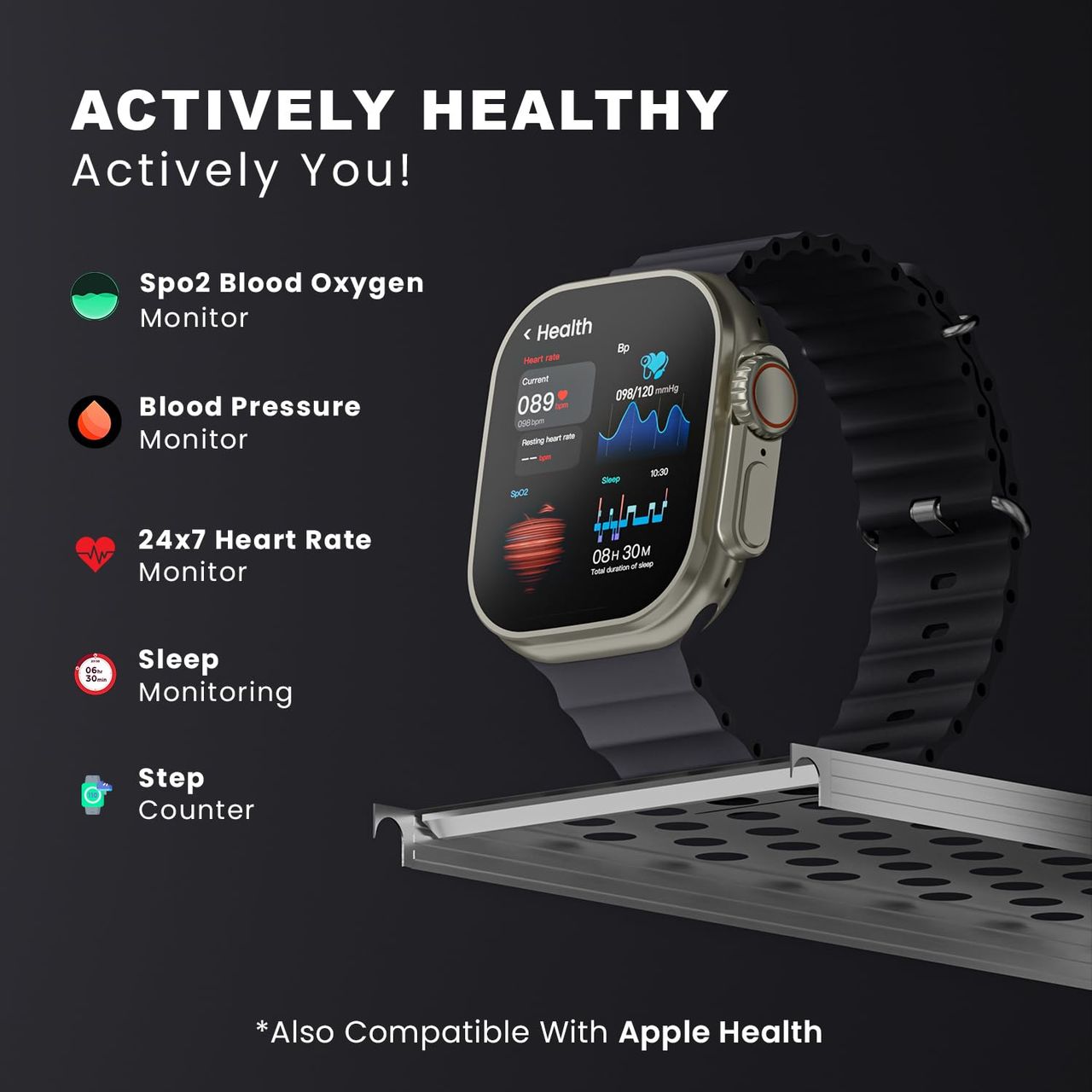 Hammer Active 2.0 Plus 2.1 Inch Display Smart Watch With Gesture Control| Bluetooth Calling (Black)