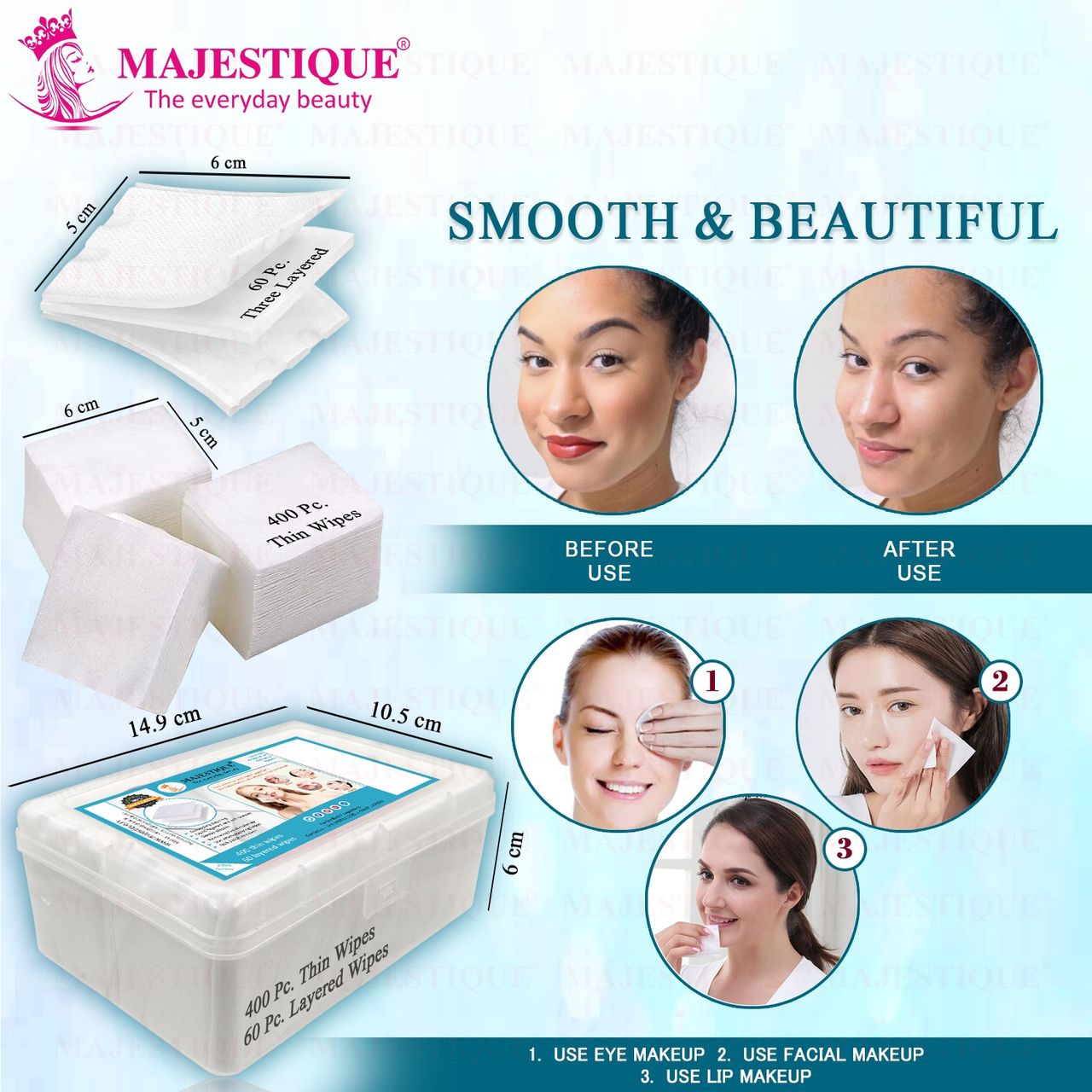 Majestique 460-Count Facial Cotton Pads - Soft and Makeup Remover Wipes
