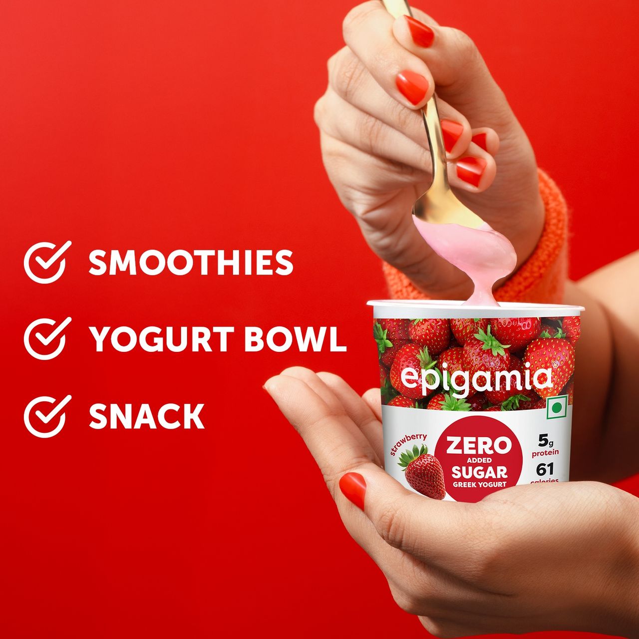 Epigamia No Added Sugar Strawberry Yogurt
