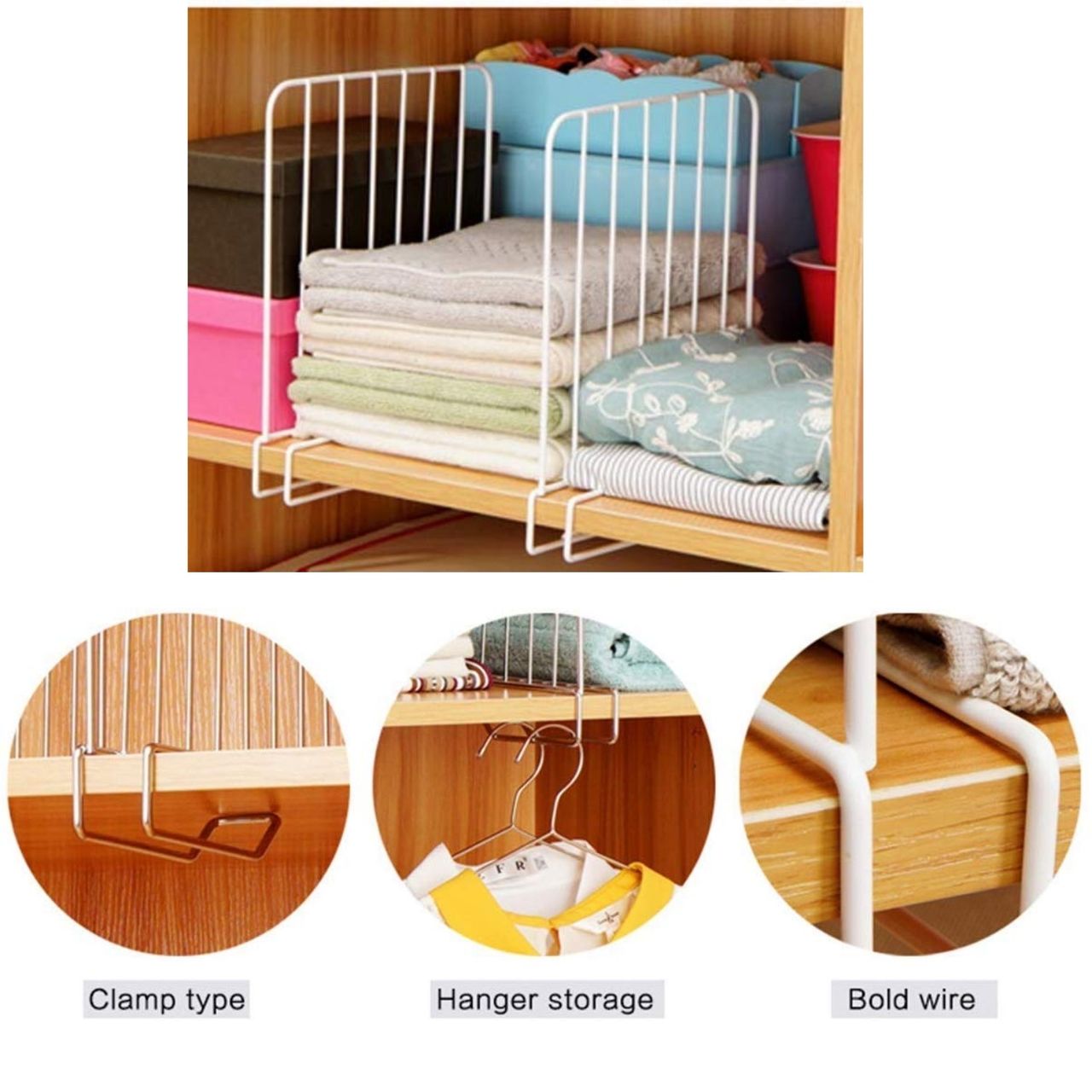 Go Hooked Wardrobe Shelf Divider Cloth Organizer - White