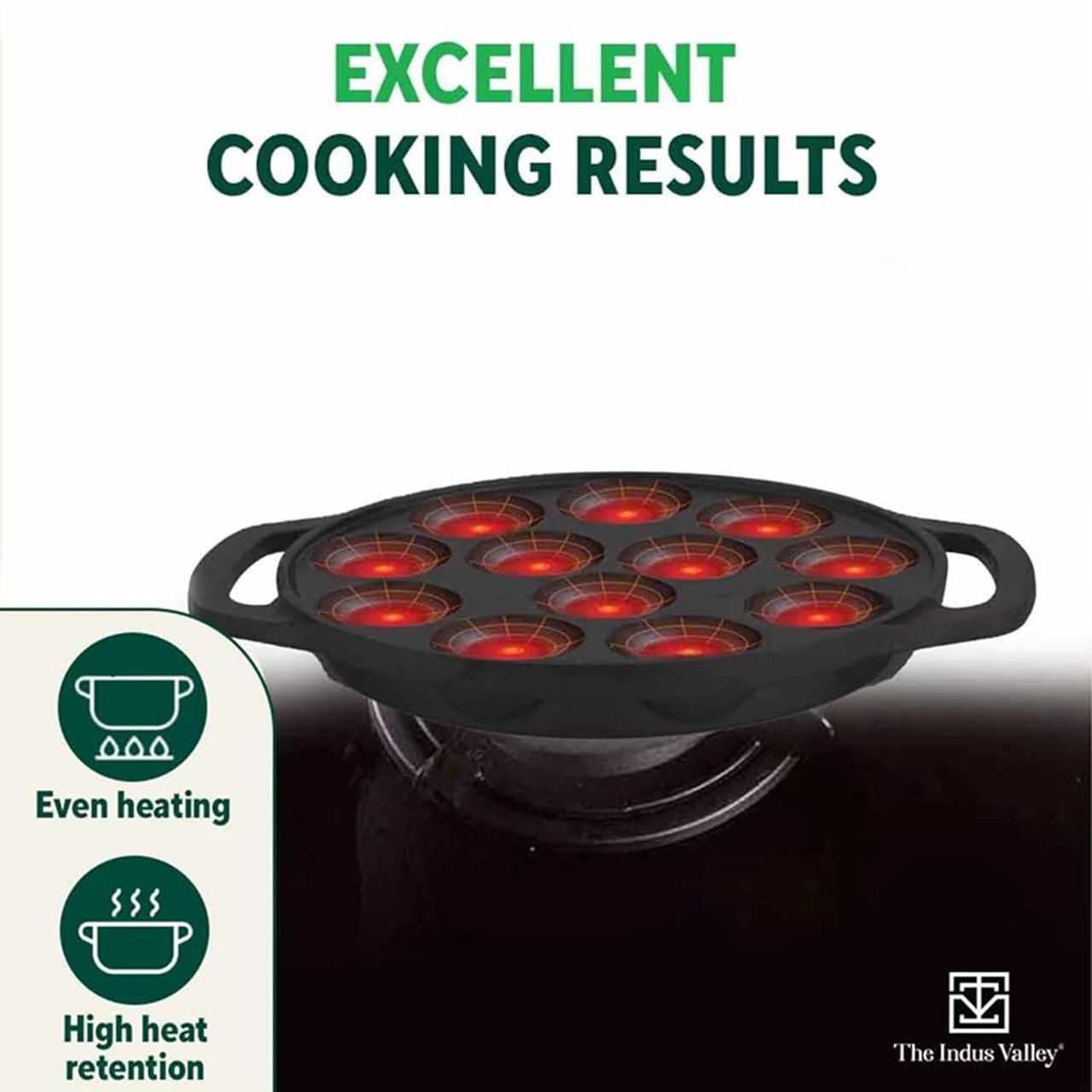 The Indus Valley Cast Iron Paniyaram Pan With Loop Handle | 12 Pit | 8.1 Inch/20.8 Cm - 2.2 Kg