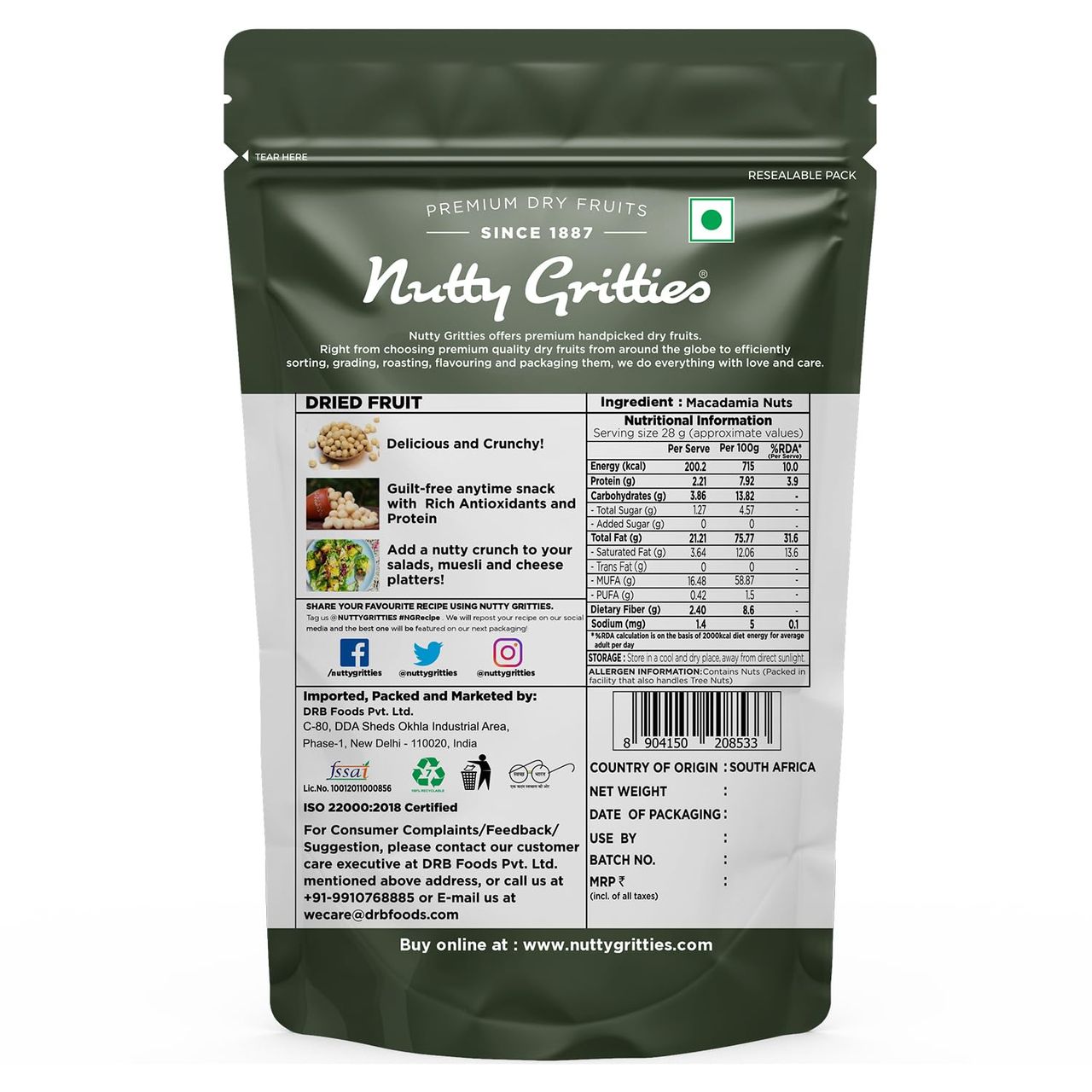 Nutty Gritties Premium Macadamia Nuts