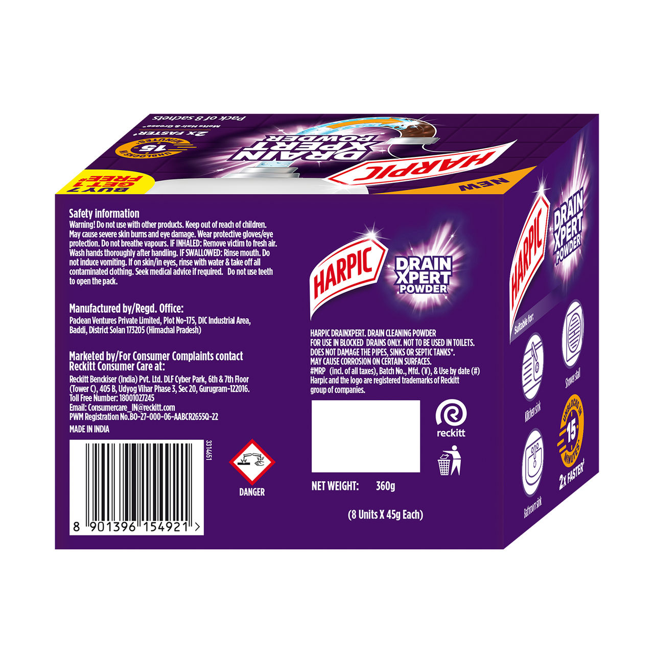 Harpic Drain Cleaner Powder - Sink & Pipe Cleaner For Drainage Block 400 g Combo