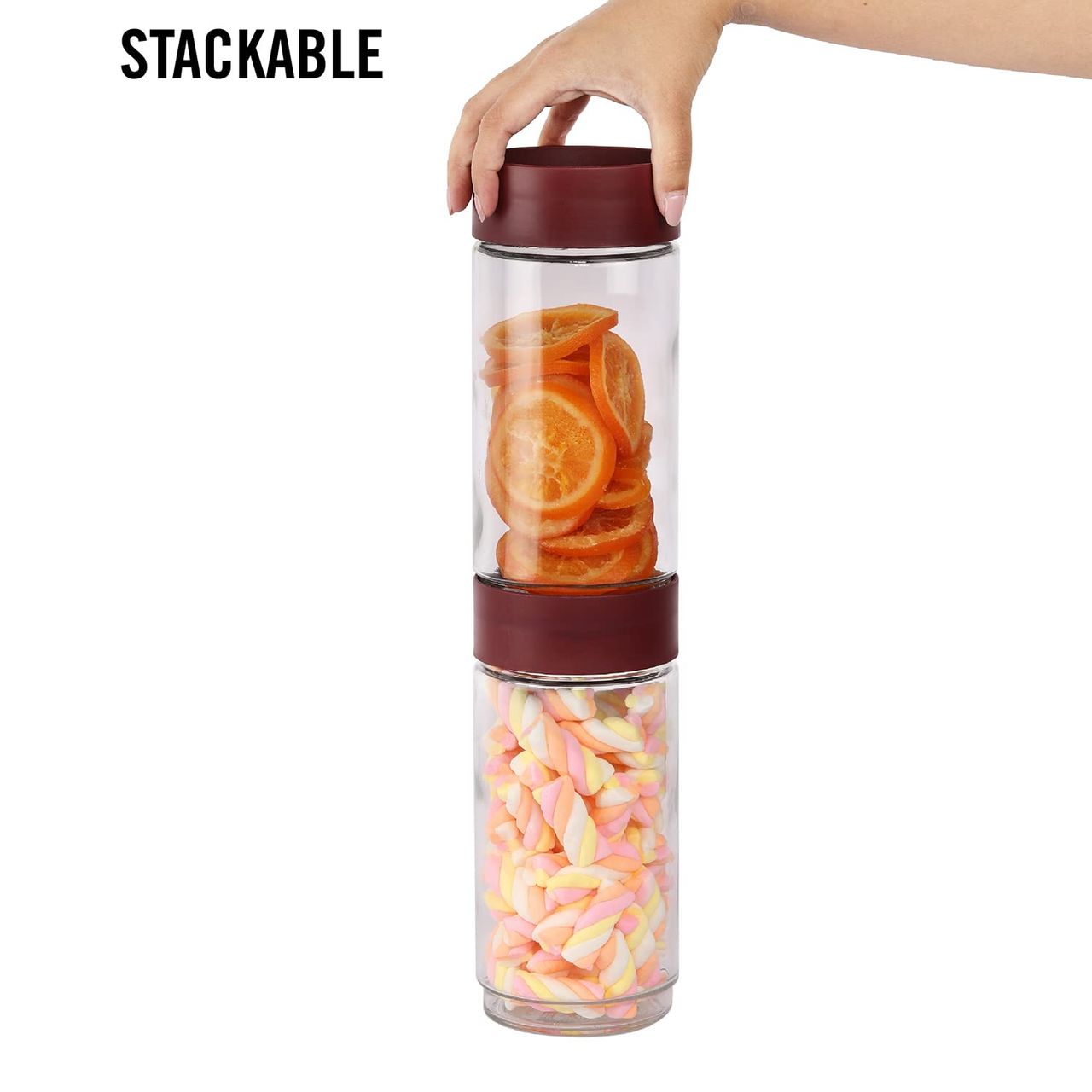 Cello Modustack Glassy Storage Jar | Set Of 3 | 1000Ml, Maroon