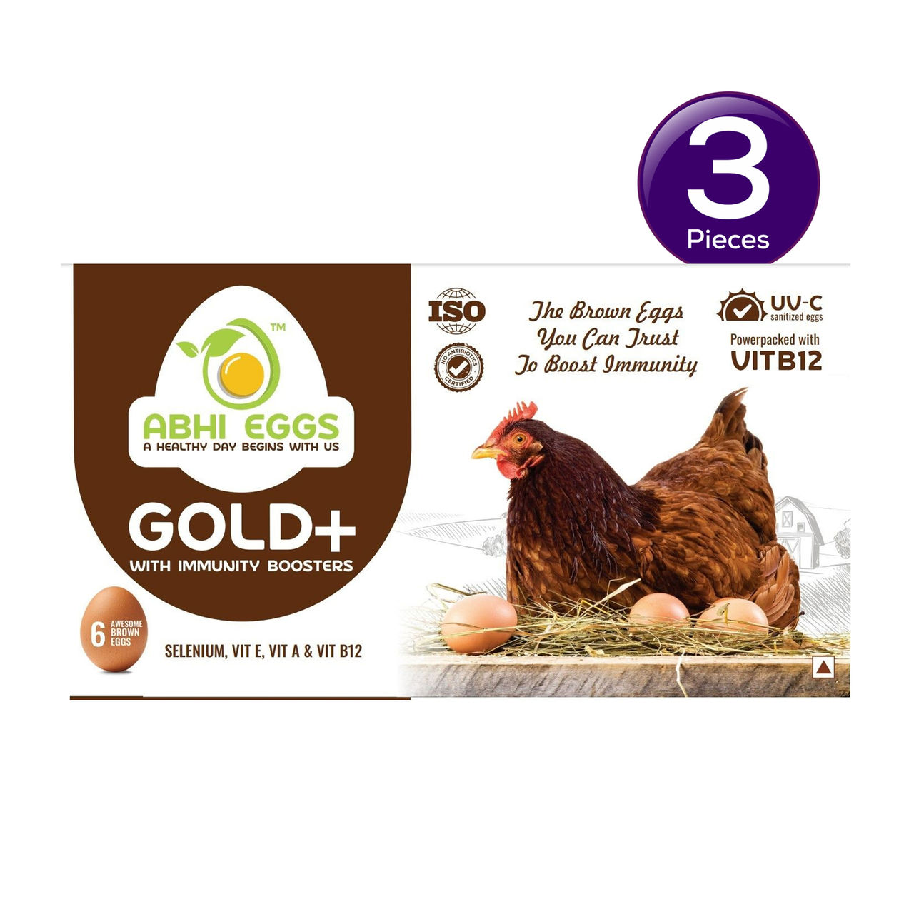 Abhi Eggs Gold + Brown Eggs with Immunity Boosters 6 pc Combo