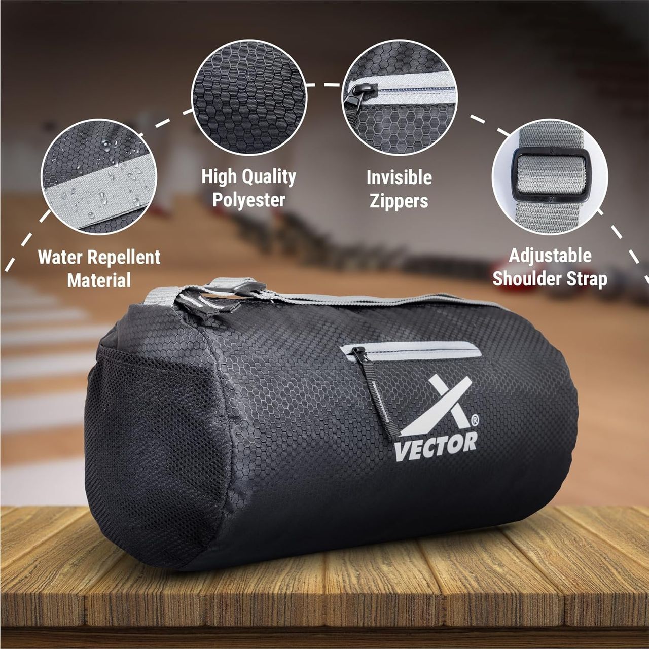 Vector X Unisex Textured Polyester 17 L Gym Bag | Black