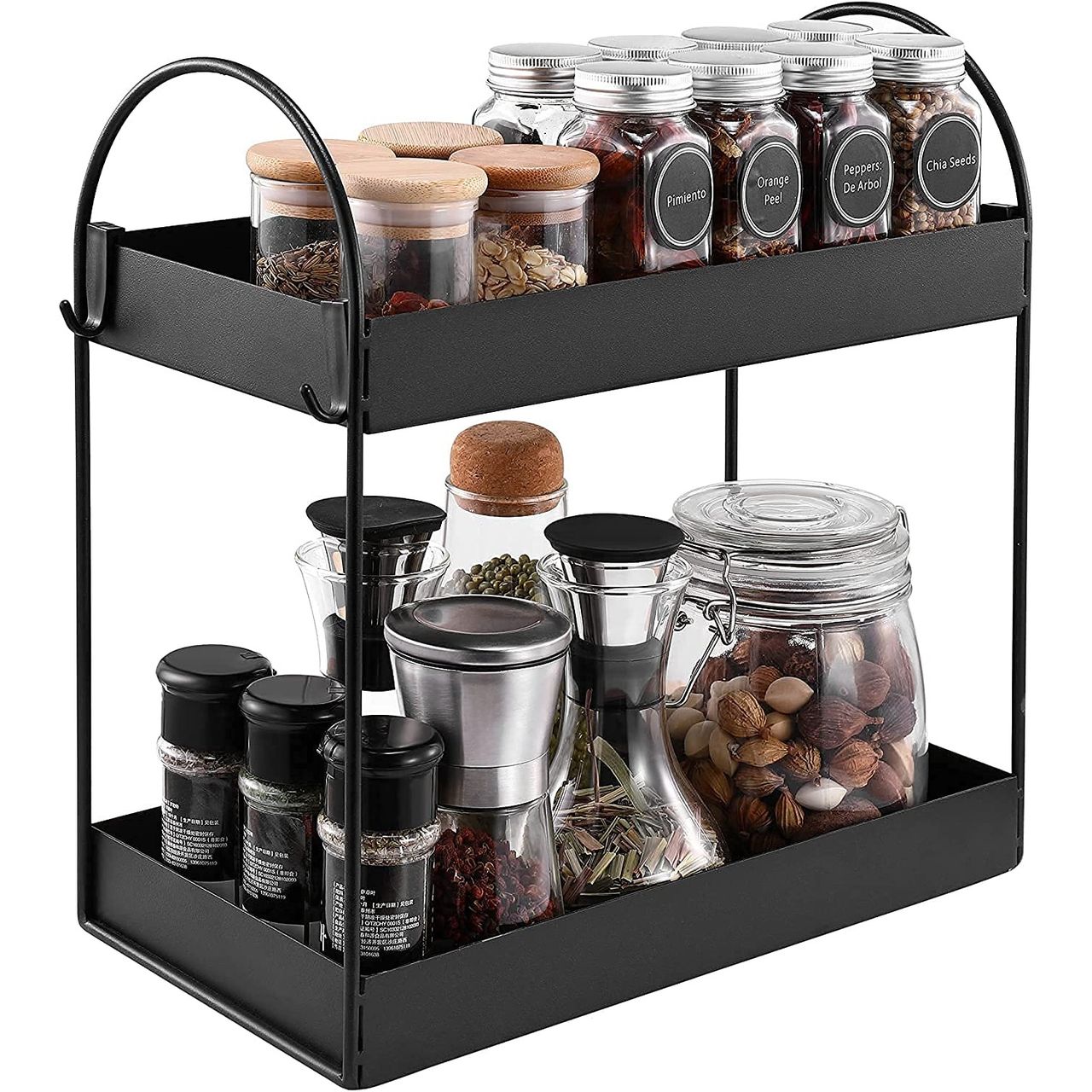 Go Hooked 2-Tier Metal Standing Rack | Vanity Storage Standing Shelf | Black