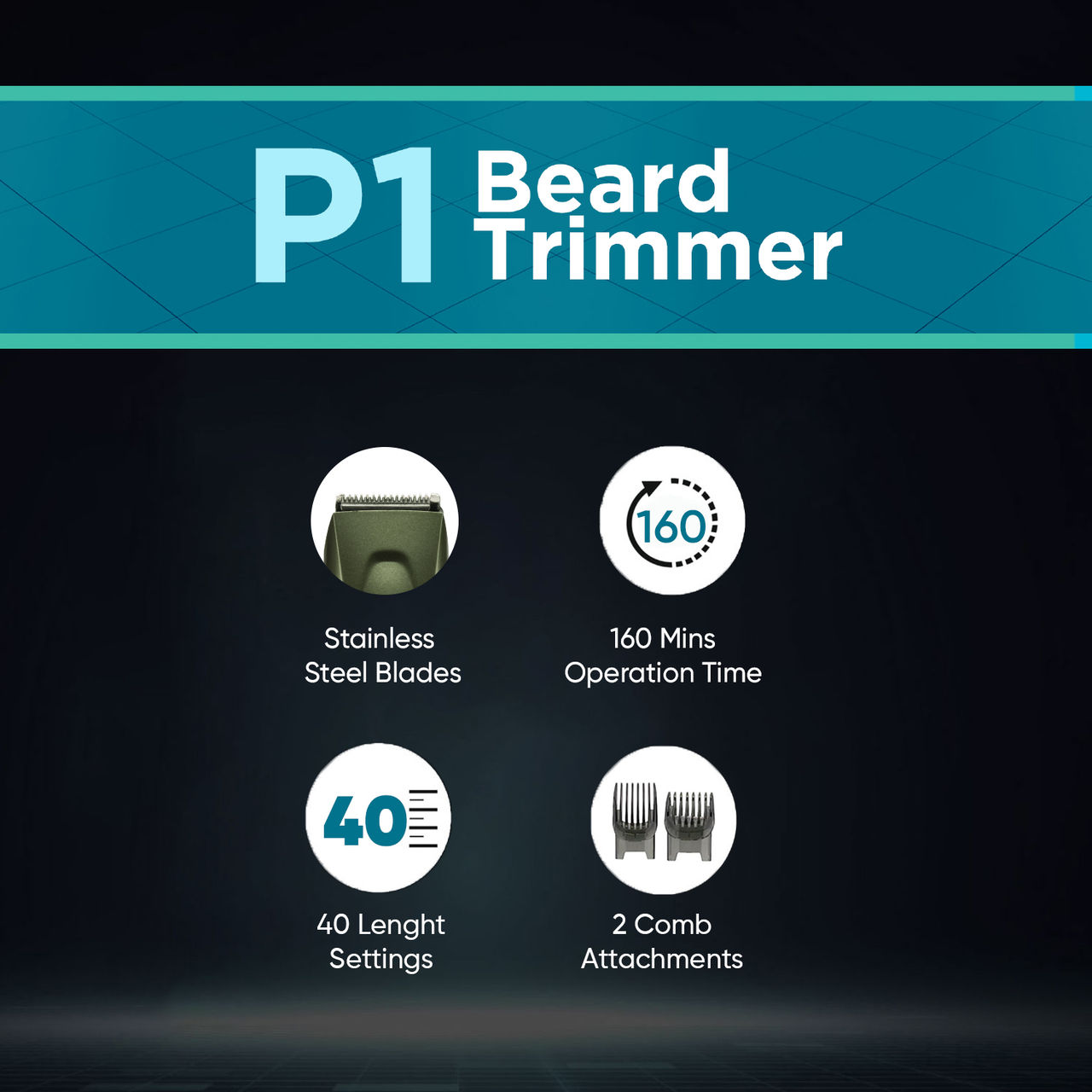 VEGA Power Series P-1 Beard Trimmer For Men With 160 Mins Runtime & 40 Length Settings (Green)