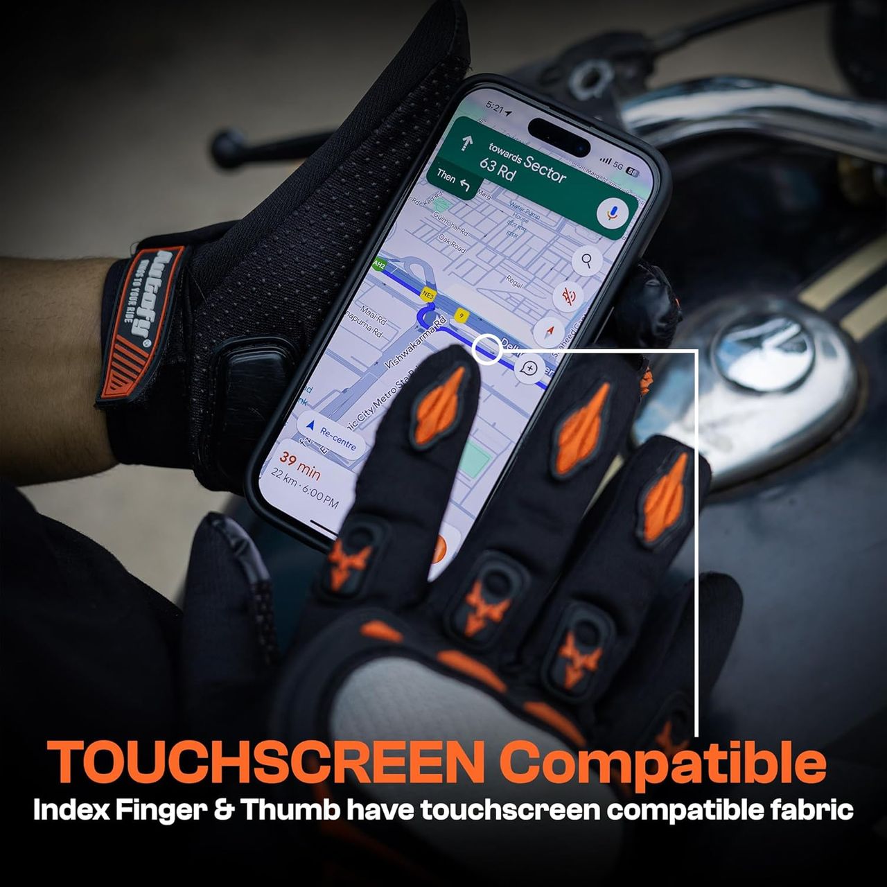 Autofy Fantom Bike Riding Black & Orange Gloves Knuckle Protection | Size XXL