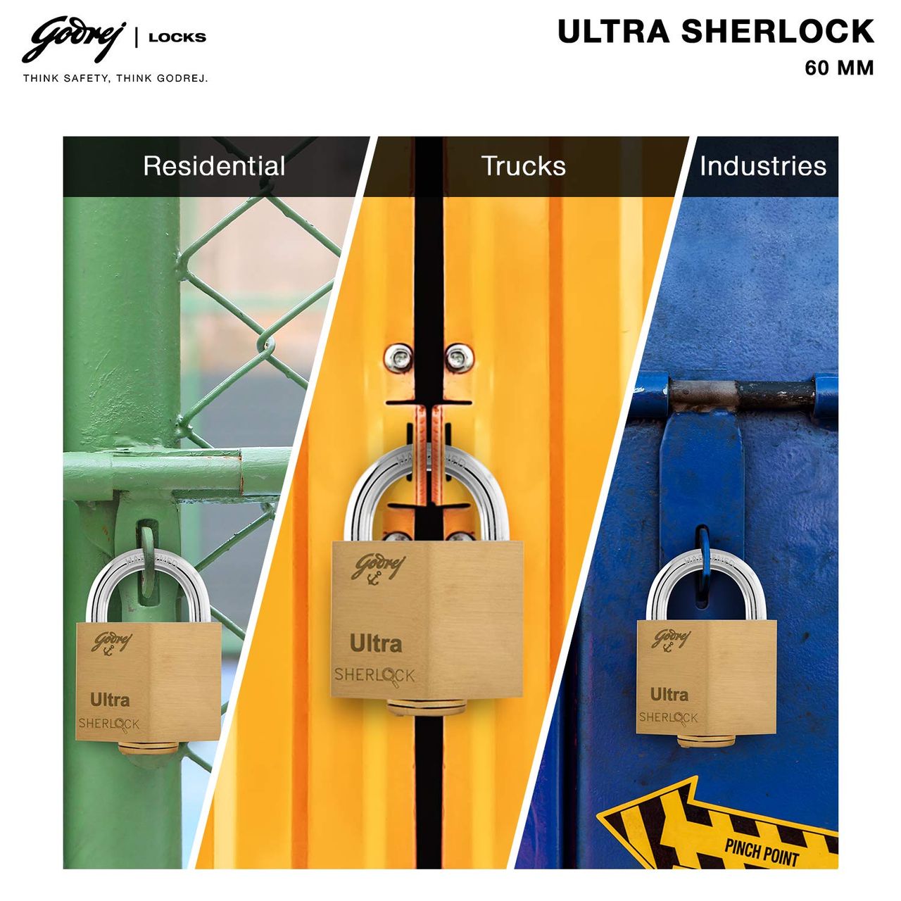 Godrej Ultra Sherlock 60mm Padlock | 3 Keys | Main Door, Gate, Tool Box | Blister Finish