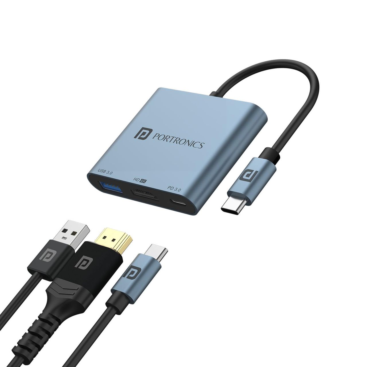 Portronics C-Konnect Plus Type C 3-In-1 To Hdmi + Usb Hub