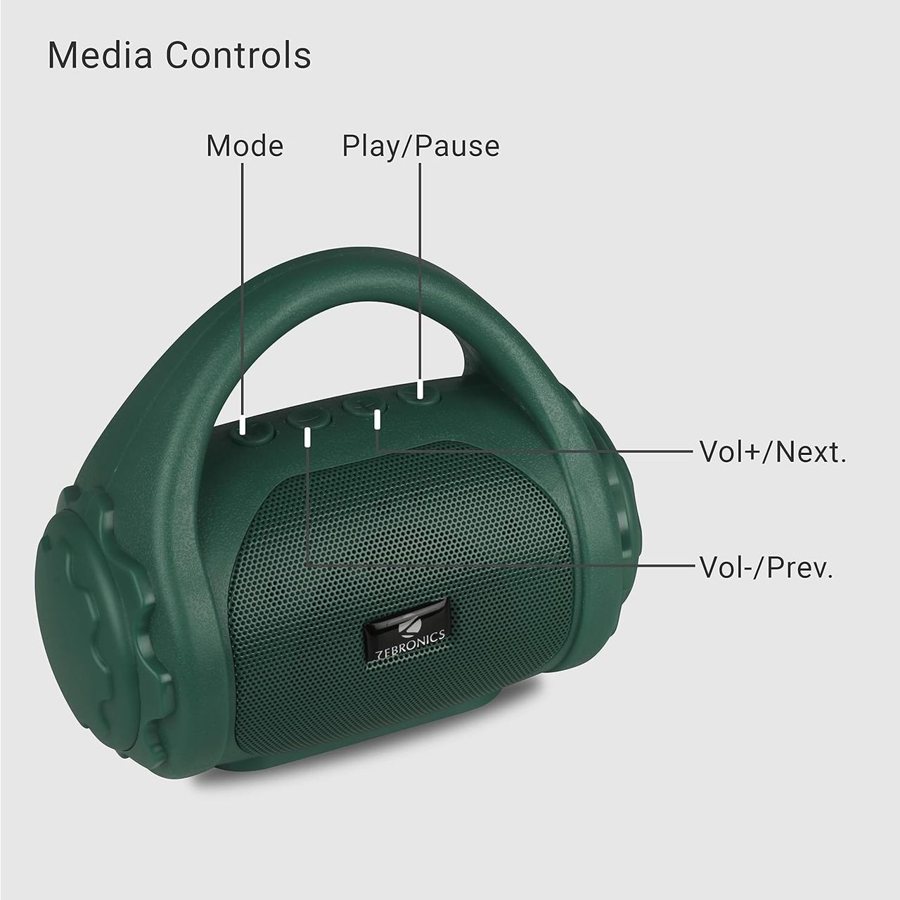 Zebronics County 3W BT Speaker with Carry Handle, USB, SD Card, AUX, FM & Call Function (Green)