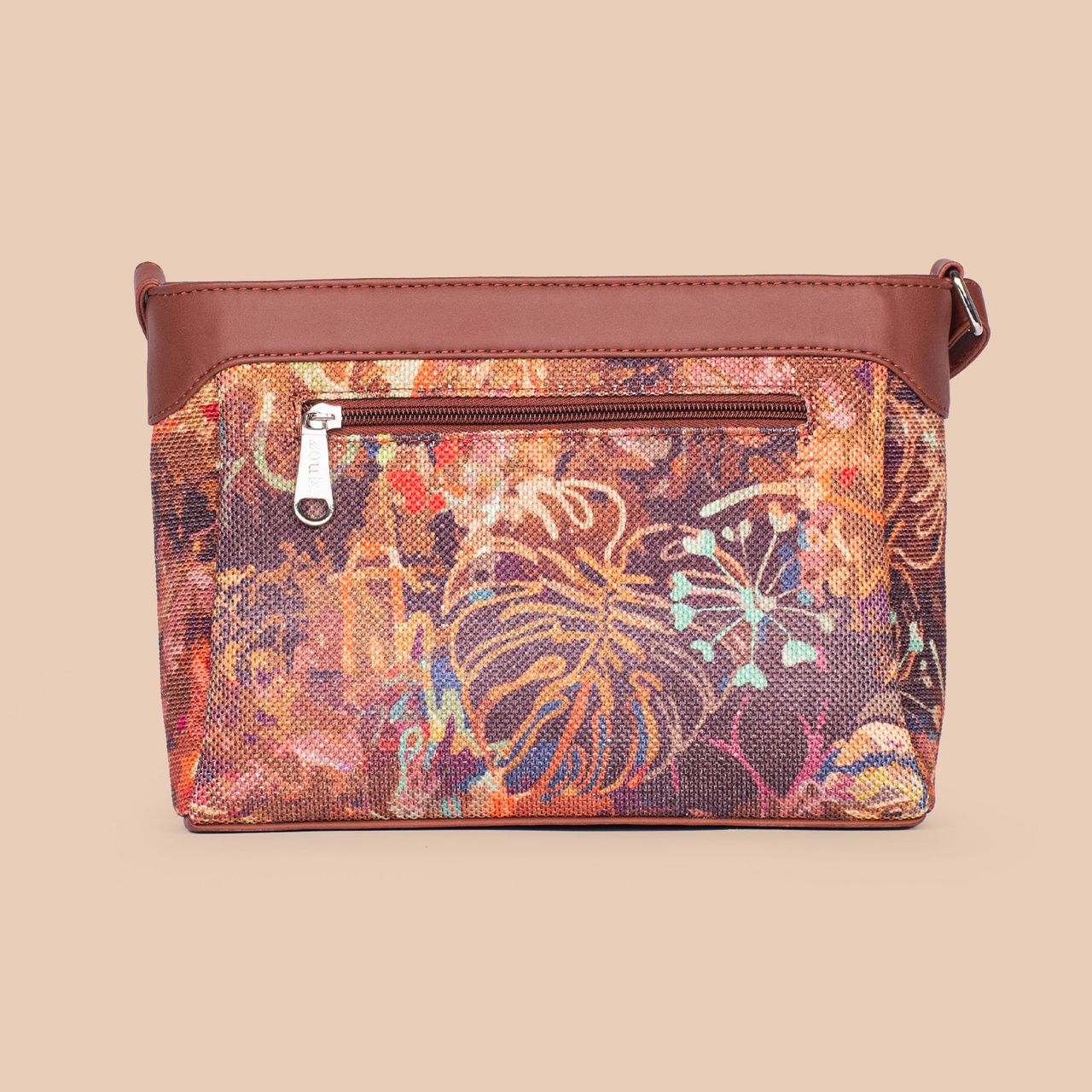 Zouk Women's Abstract Vegan Leather and Handcrafted Fabric 3.69 L Sling Bag | Multicolour