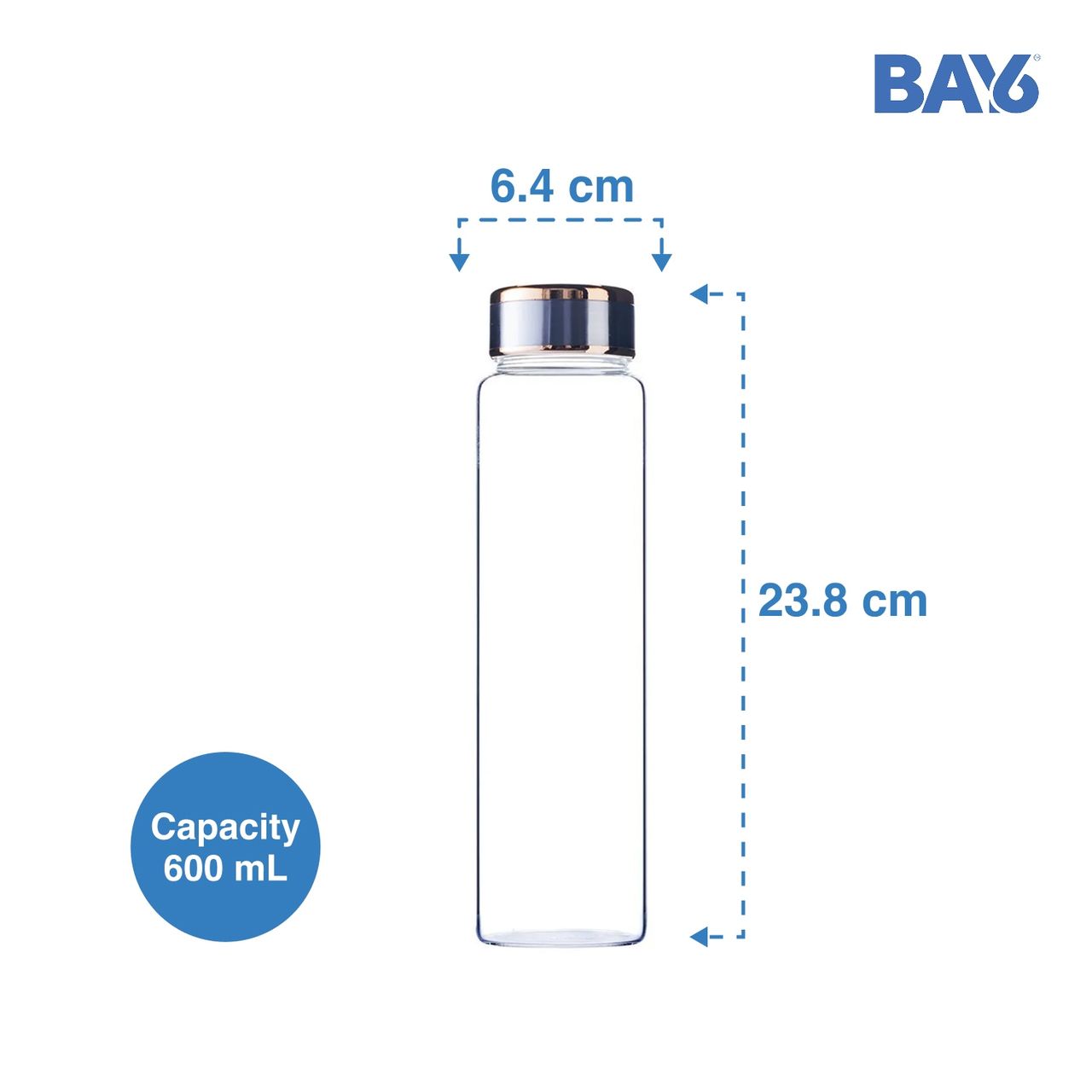 BAY6 Premium Imported Borosilicate Glass Bottle -600 ml